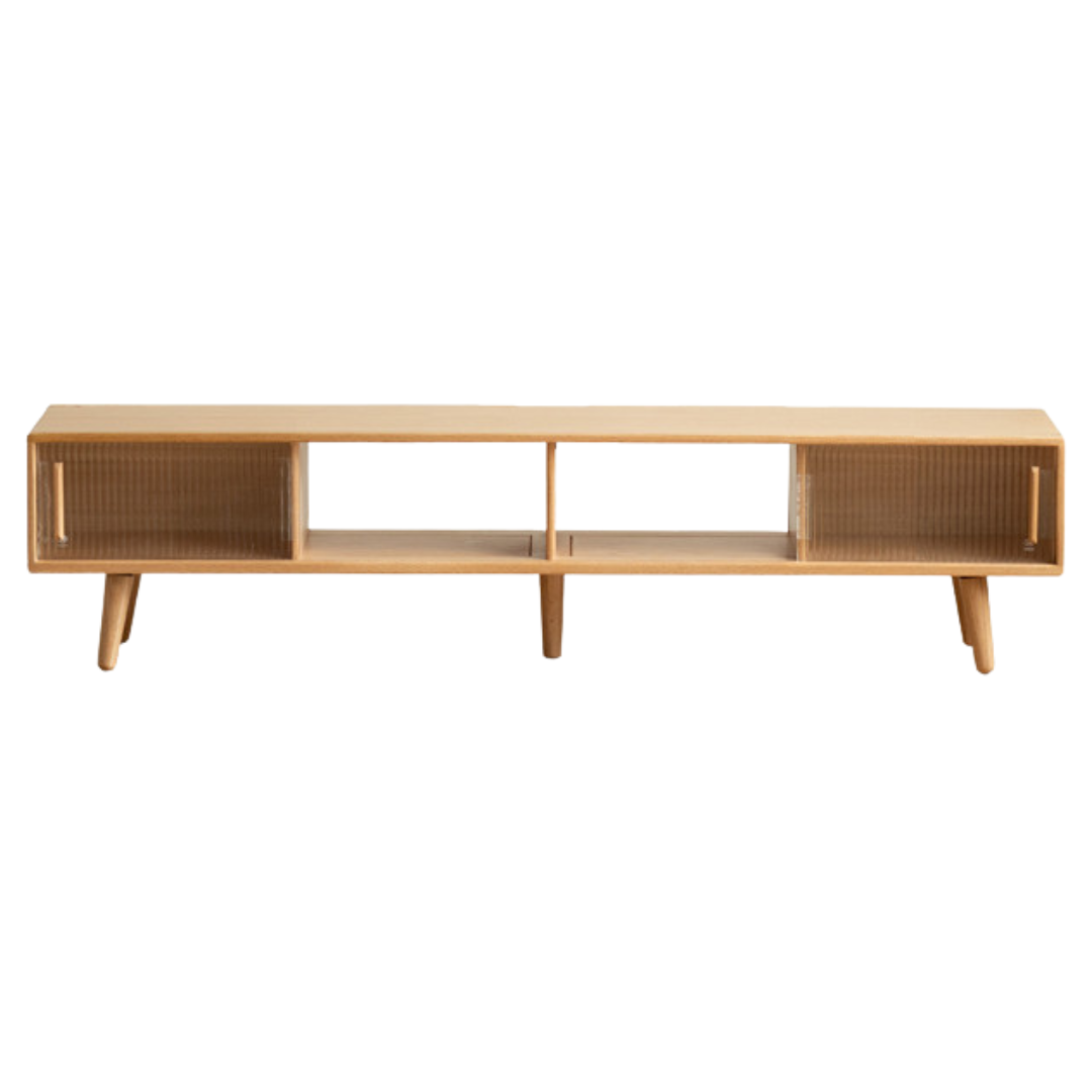 Oak, Rubber Solid wood TV Stand Glass Sliding Door