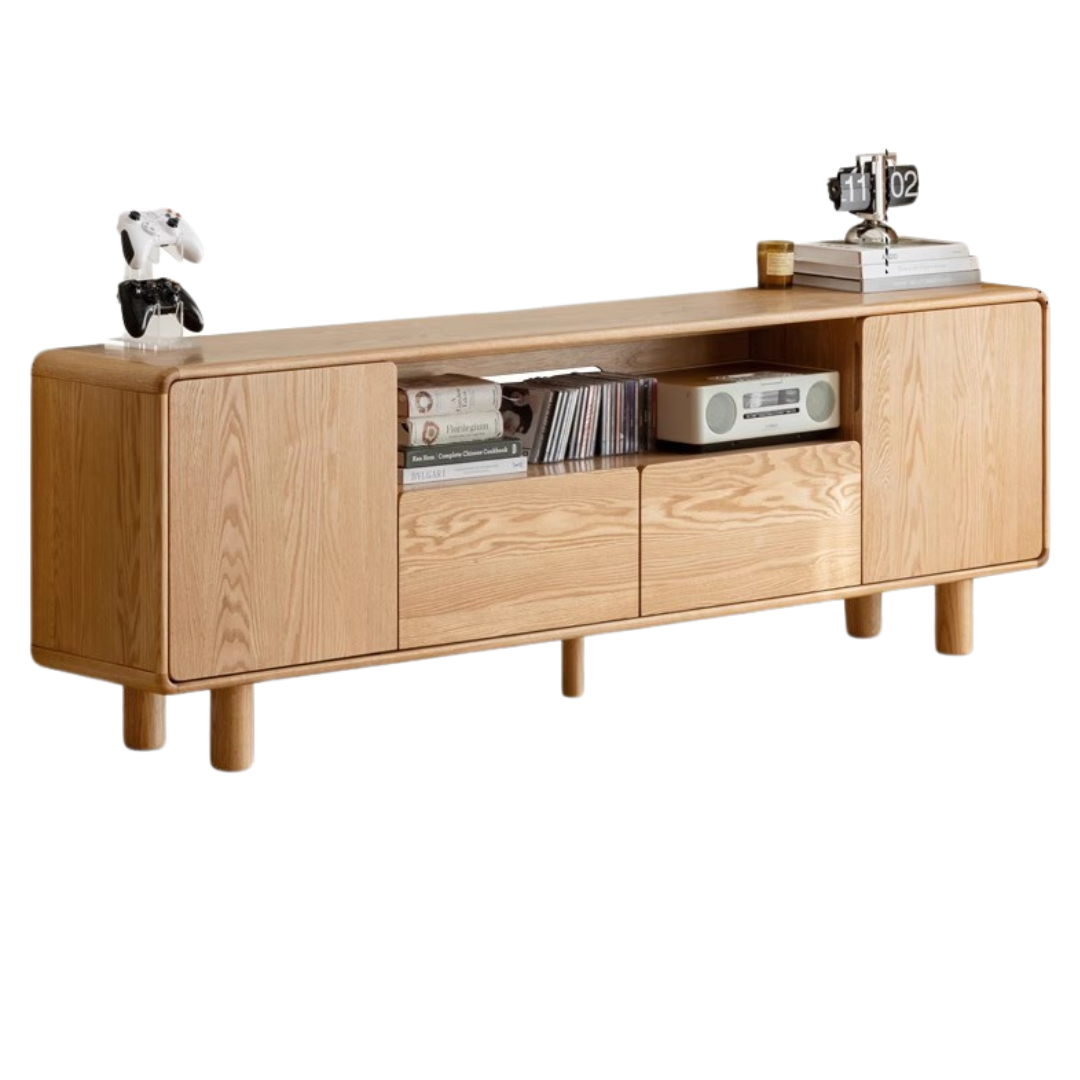 Oak Solid Wood Tall TV Cabinet.