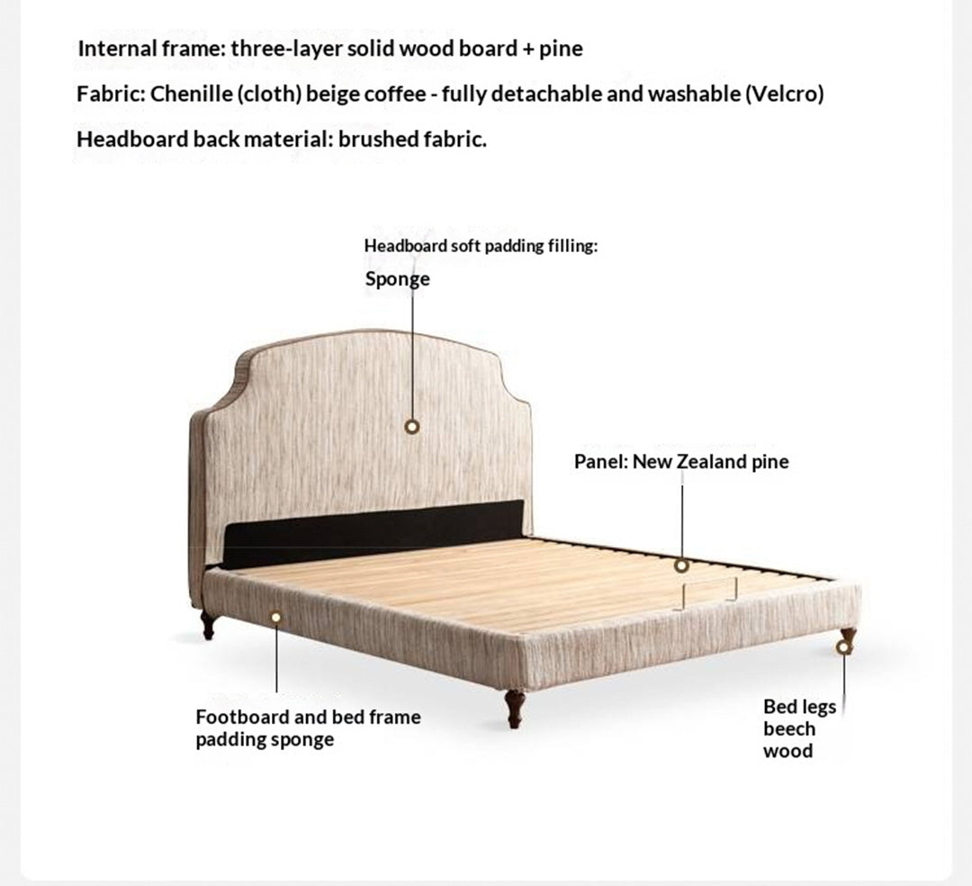 Fabric Soft Headboard Bed French Retro Style