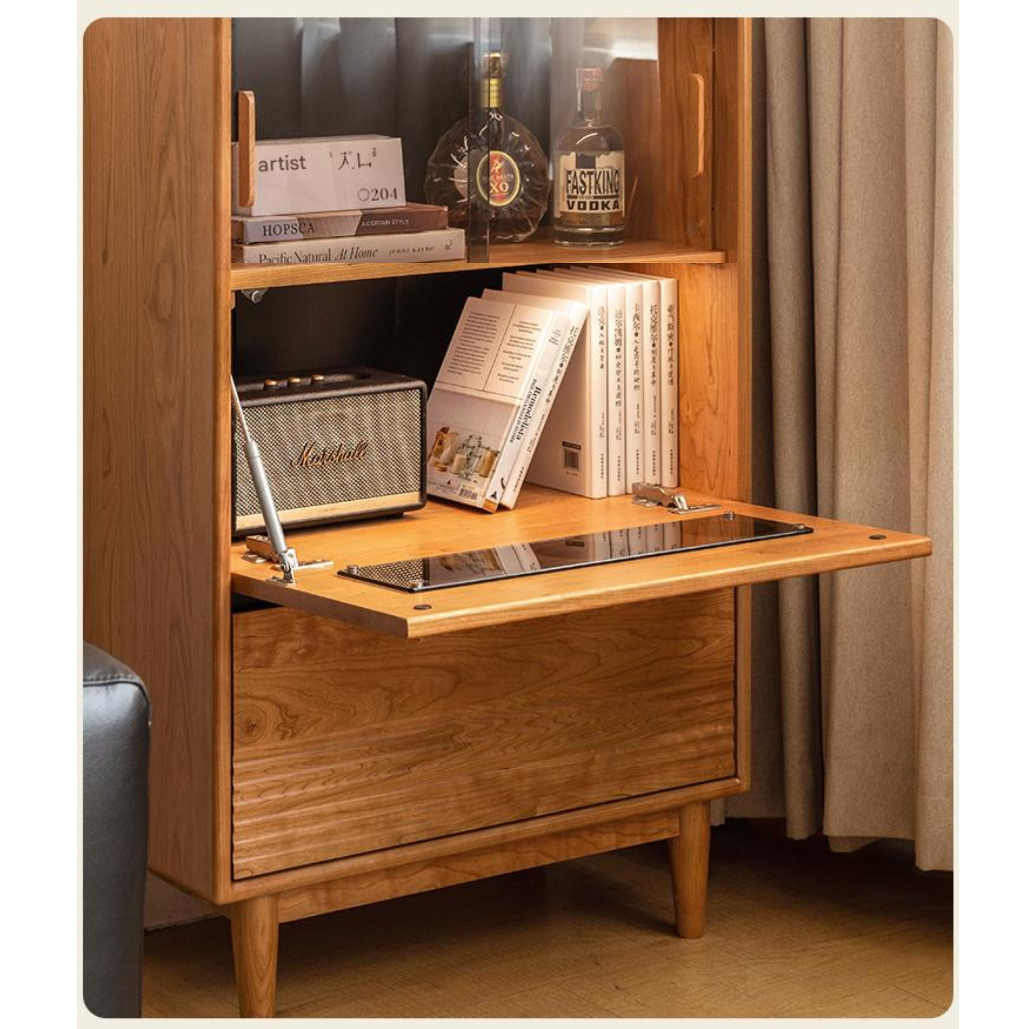 Cherry Solid Wood Retro Storage Side Cabinet.