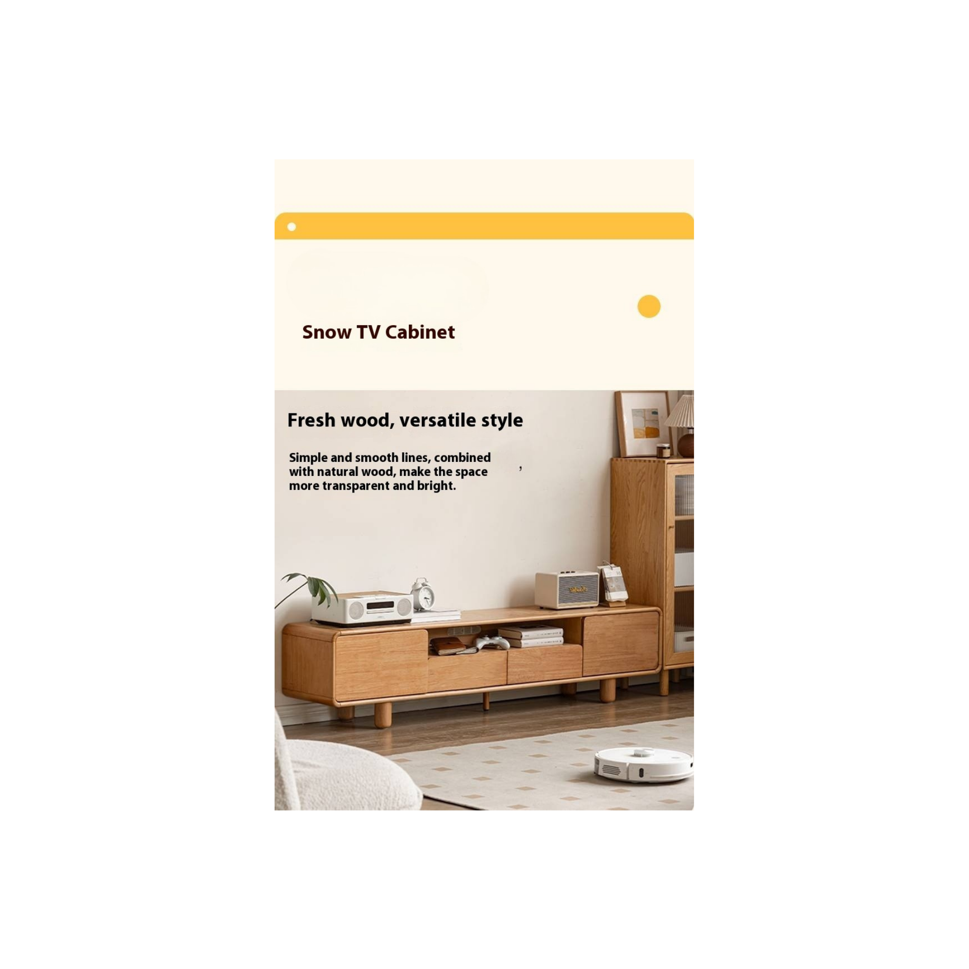 Solid Rubberwood, Oak Solid Wood Scandinavian TV Stand