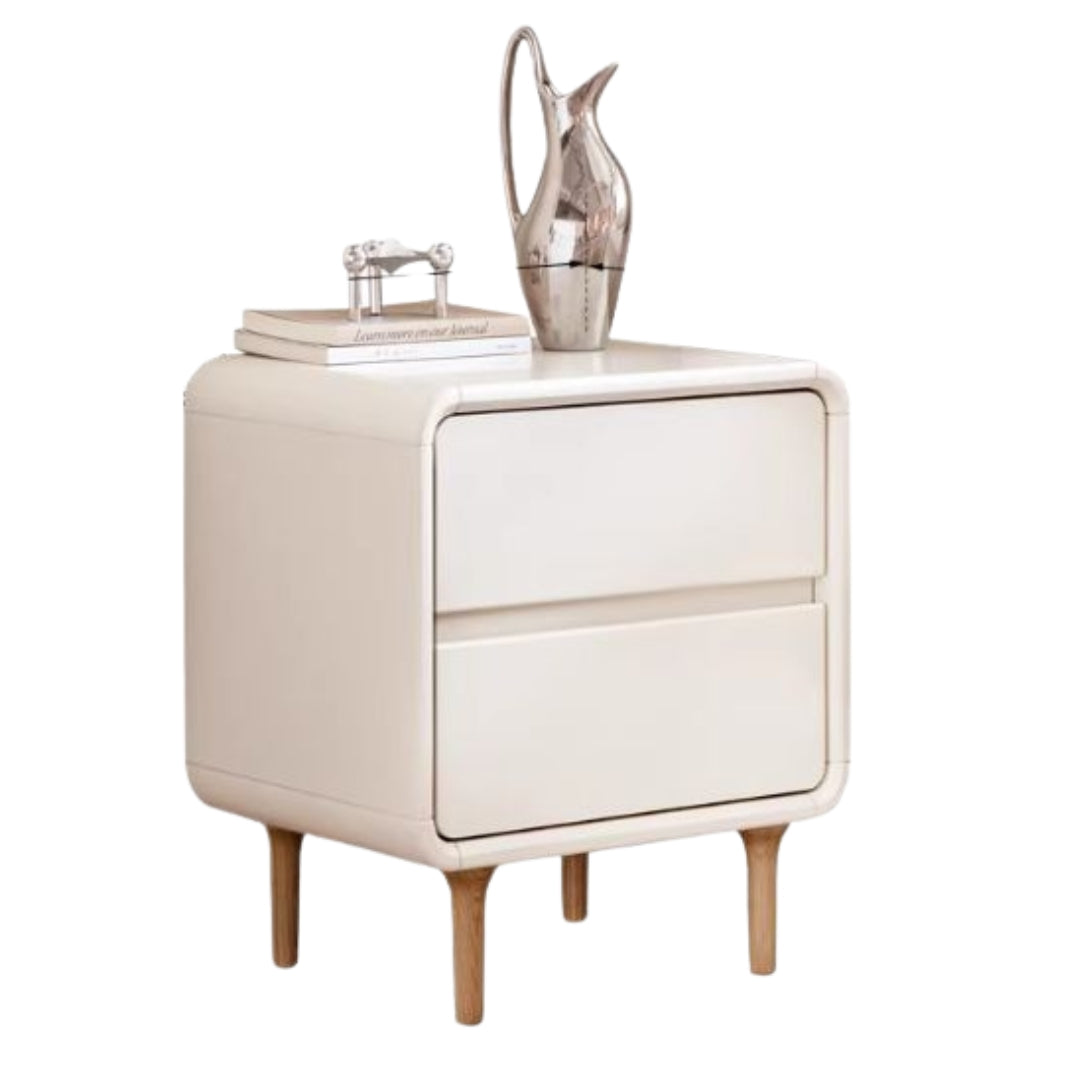 Solid Rubberwood Creamy Candy Style Nightstand.