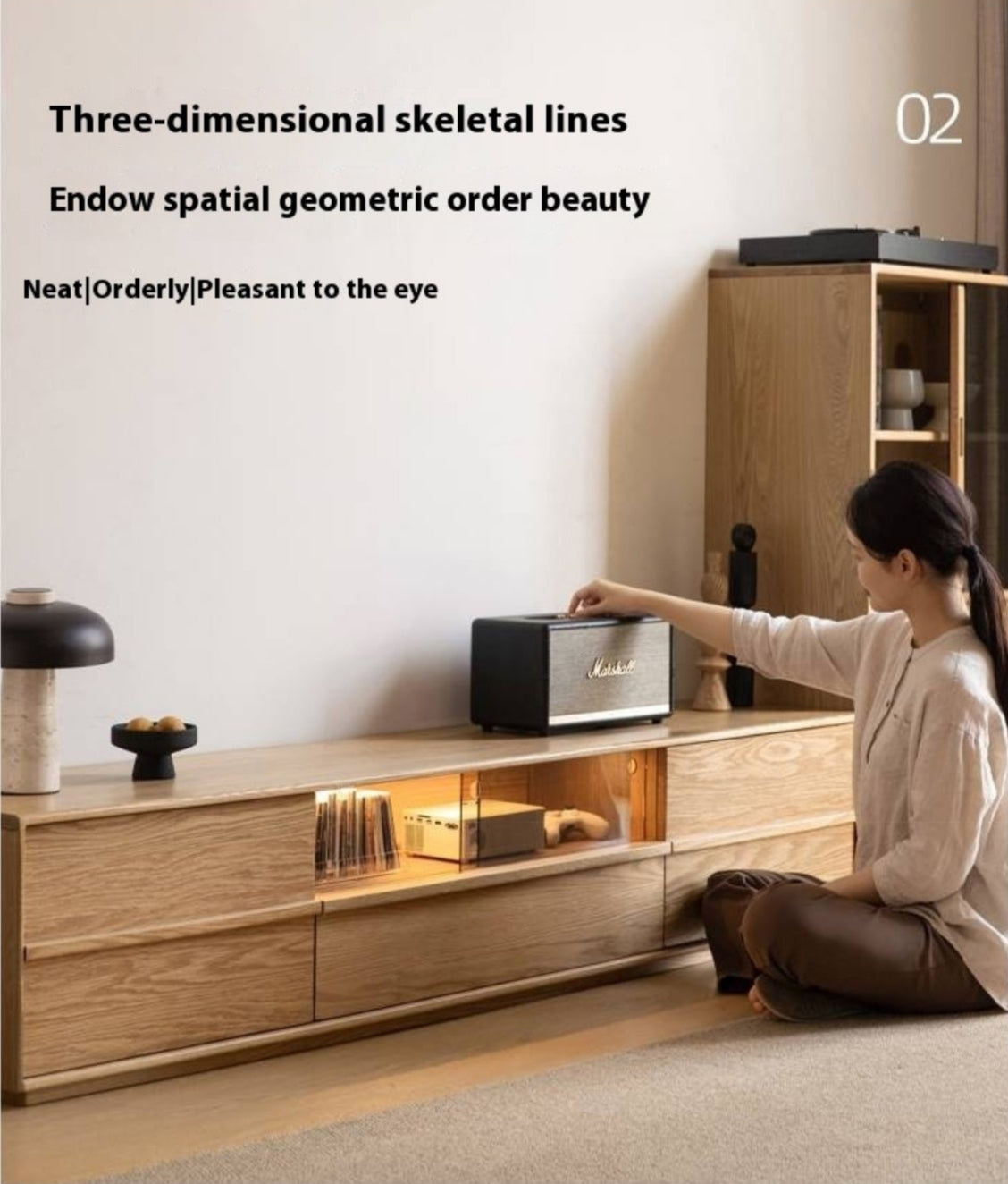 White Oak, Ash Solid Wood Wabi-sabi Style TV Cabinet