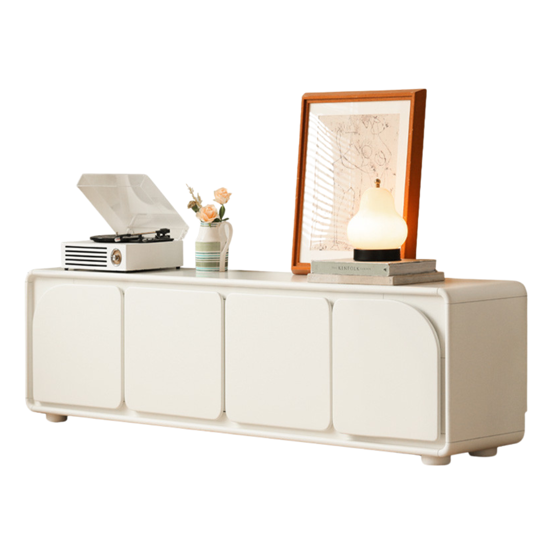 Solid RubberWood TV Cabinet Cream Style Floor Cabinet.