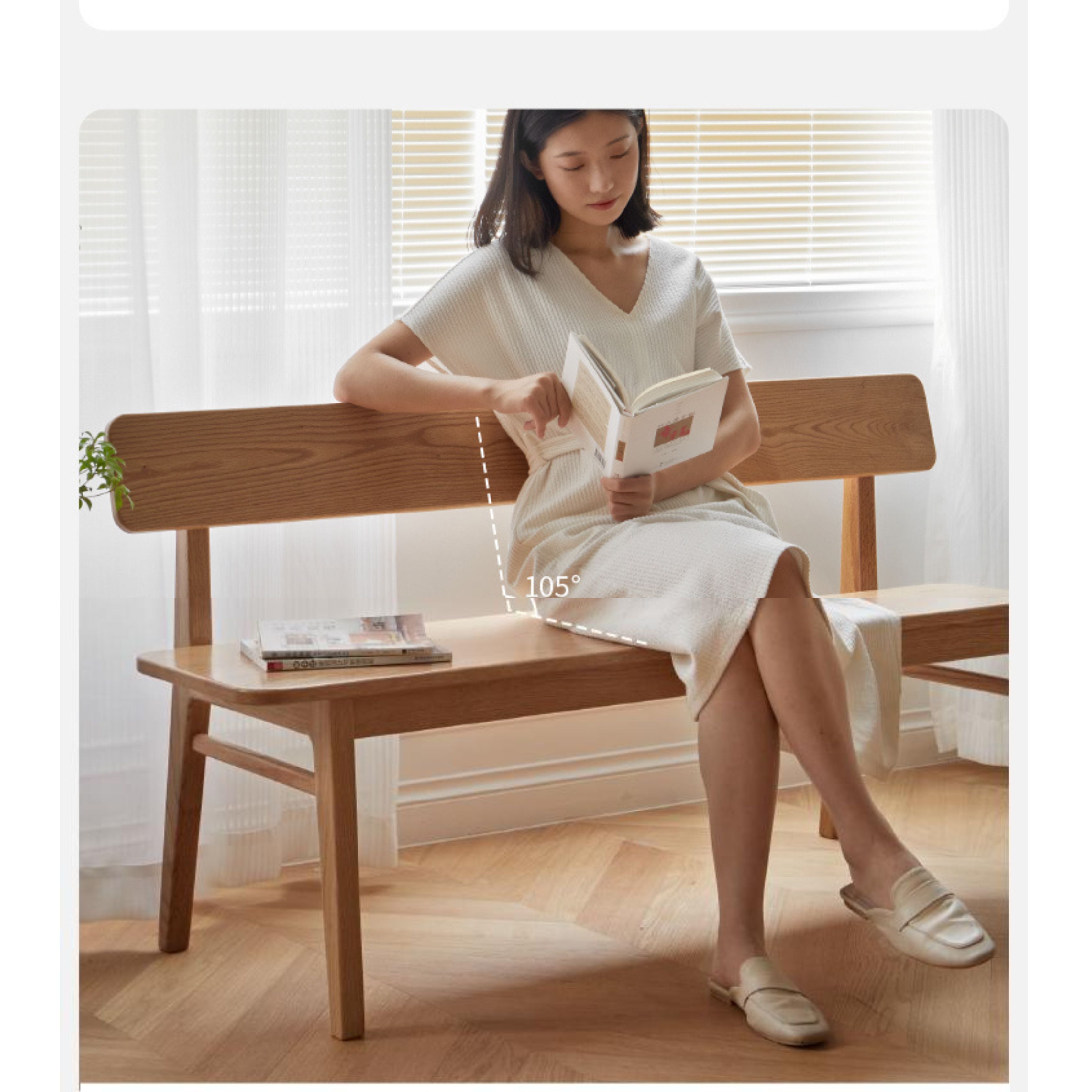 Ash, Oak Solid Wood Nordic Long Bench