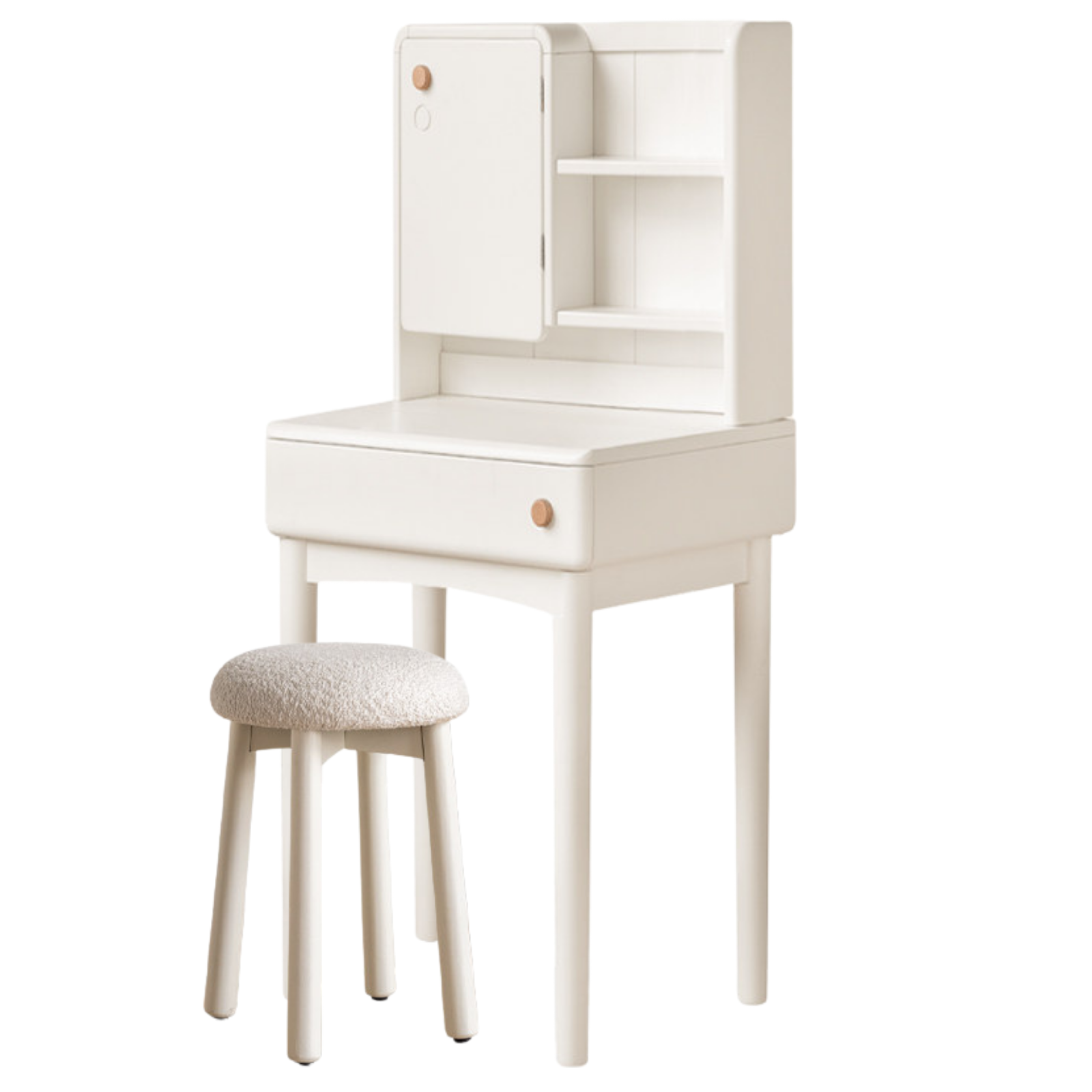 Solid Rubberwood Cream Style Vanity Table With Makeup Mirror.