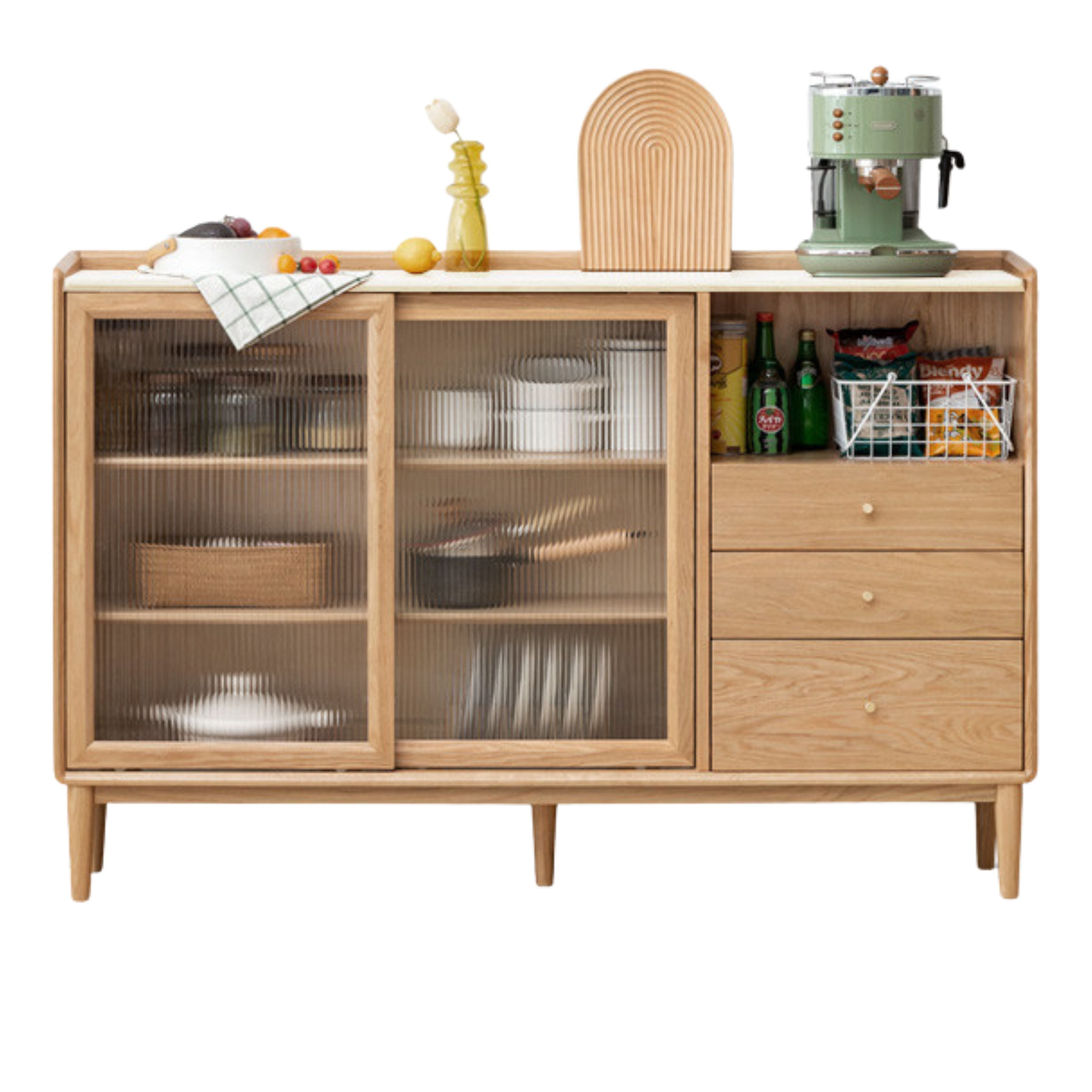 Oak, Ash, Black Walnut, Cherry, Beech Solid Wood, Solid RubberWood Ultra-thin Sideboard Sliding Door