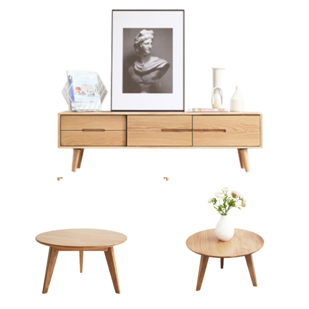 Oak Solid Wood TV Stand Sliding Doors:
