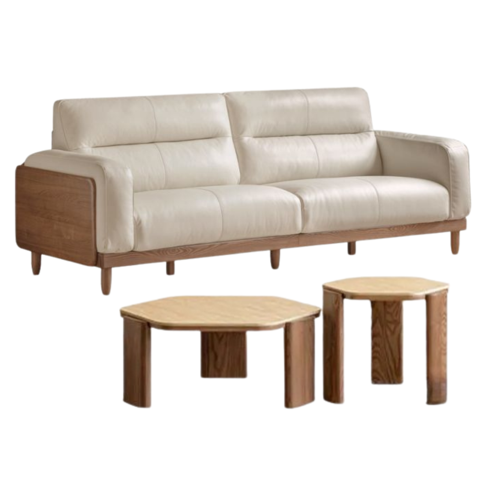 Ash Solid Wood Genuine Leather High Back Sofa