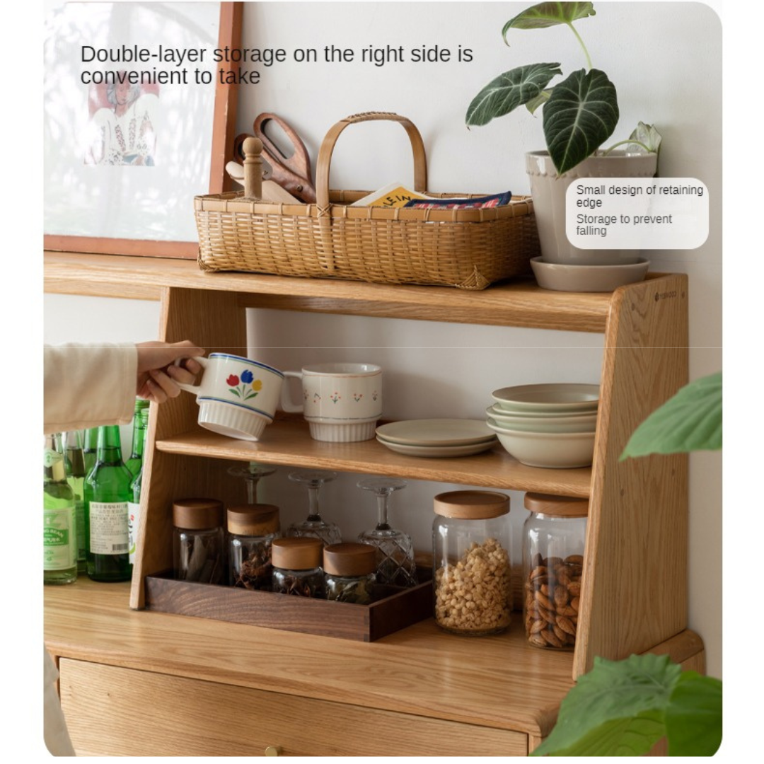Oak Solid Wood, Solid Rubberwood Sideboard Shelf, Kitchen Shelf