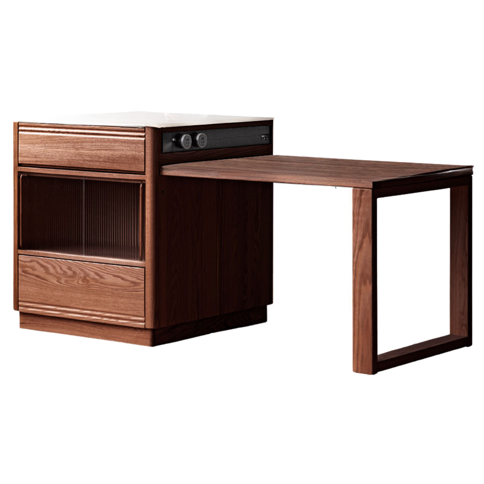 Oak Solid Wood Island + Table Integrated Retractable Rock Board