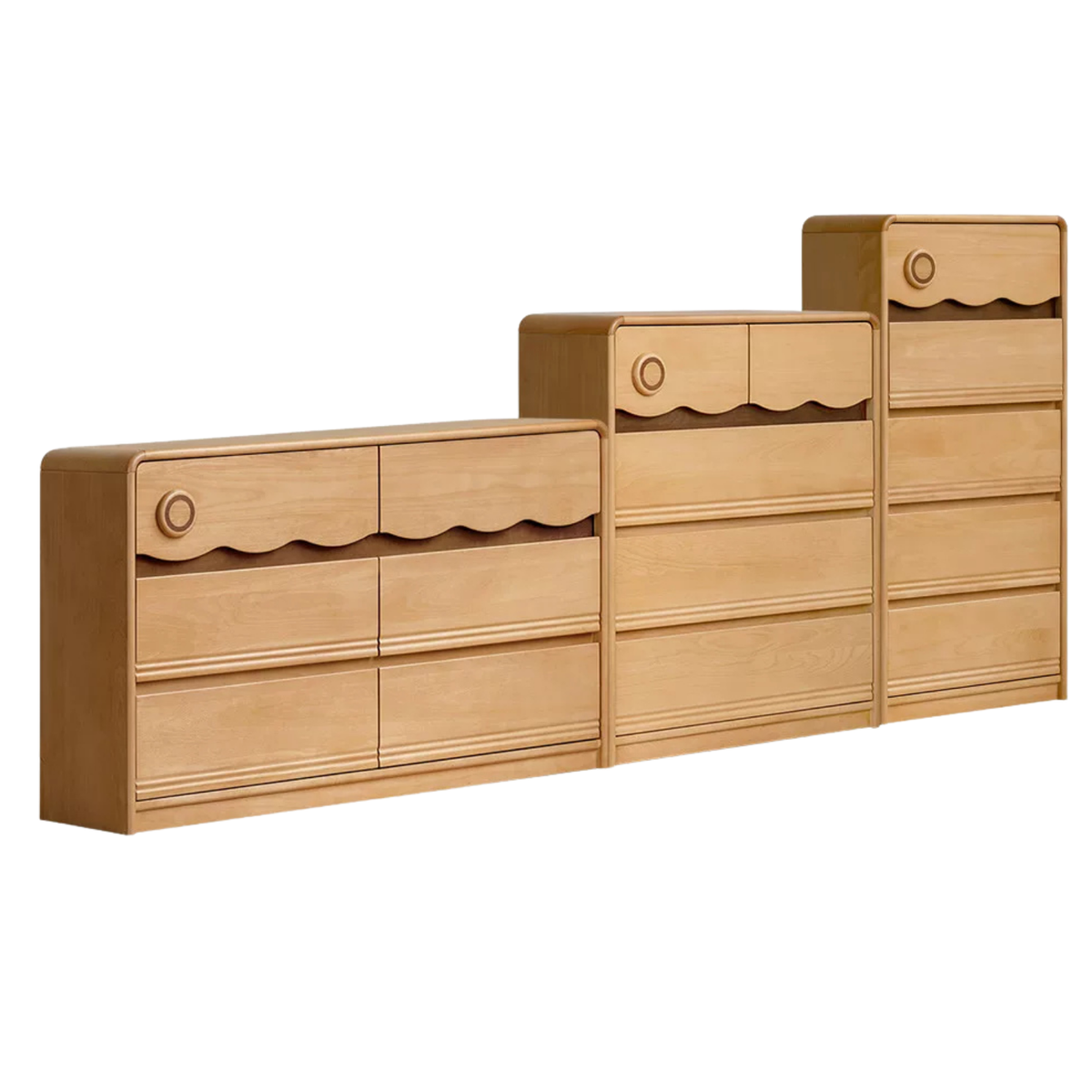 Beech Solid Wood, Solid RubberWood Scalloped Kids Dresser with Round Knobs
