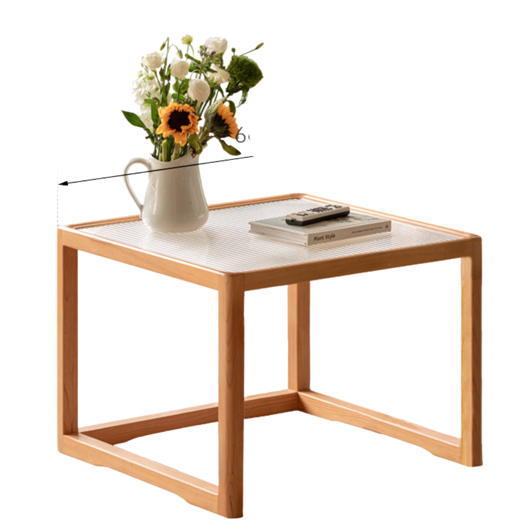 Cherry Solid Wood Square Retro Rattan Coffee Table
