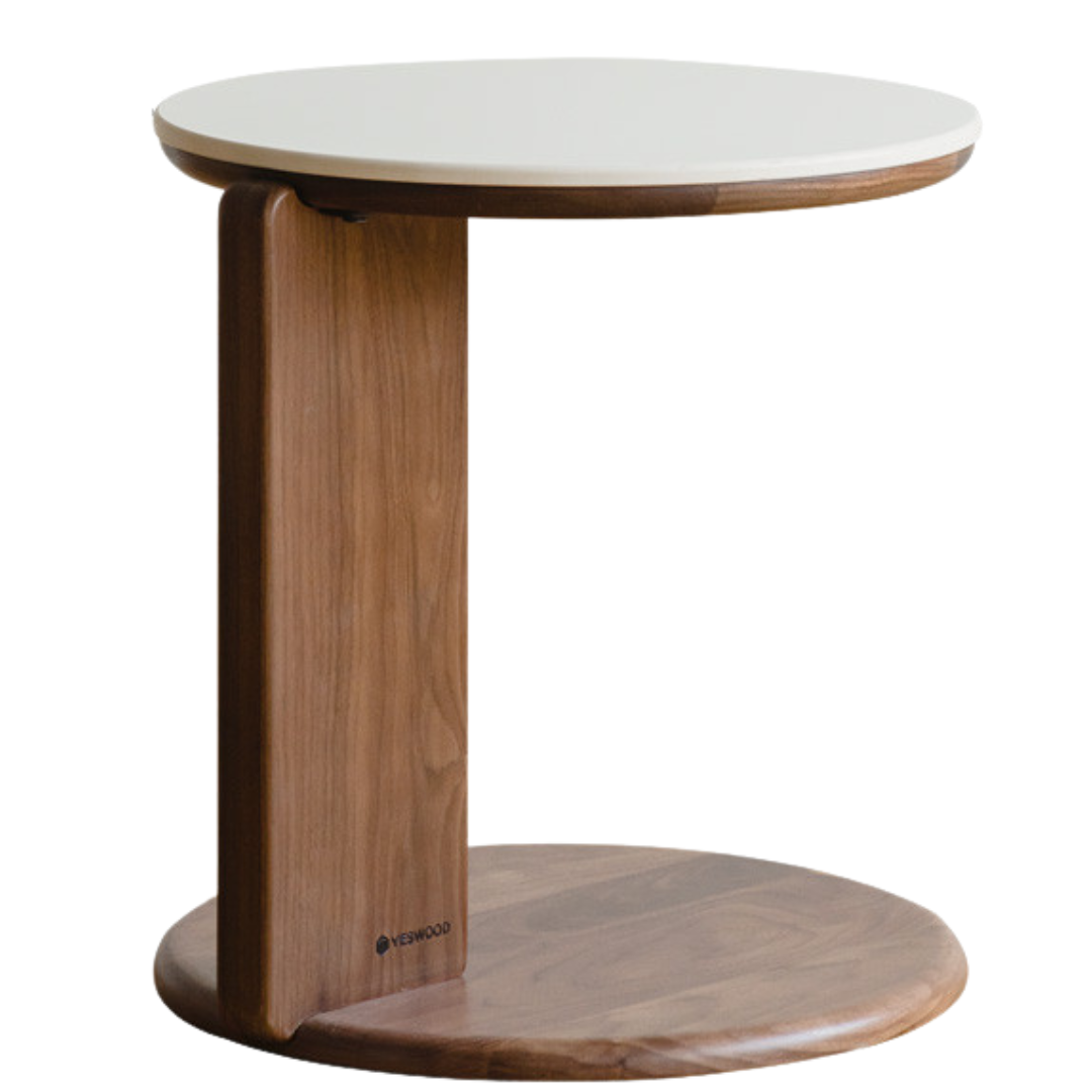 Black Walnut Solid Wood Slate Round Tea Coffee Table