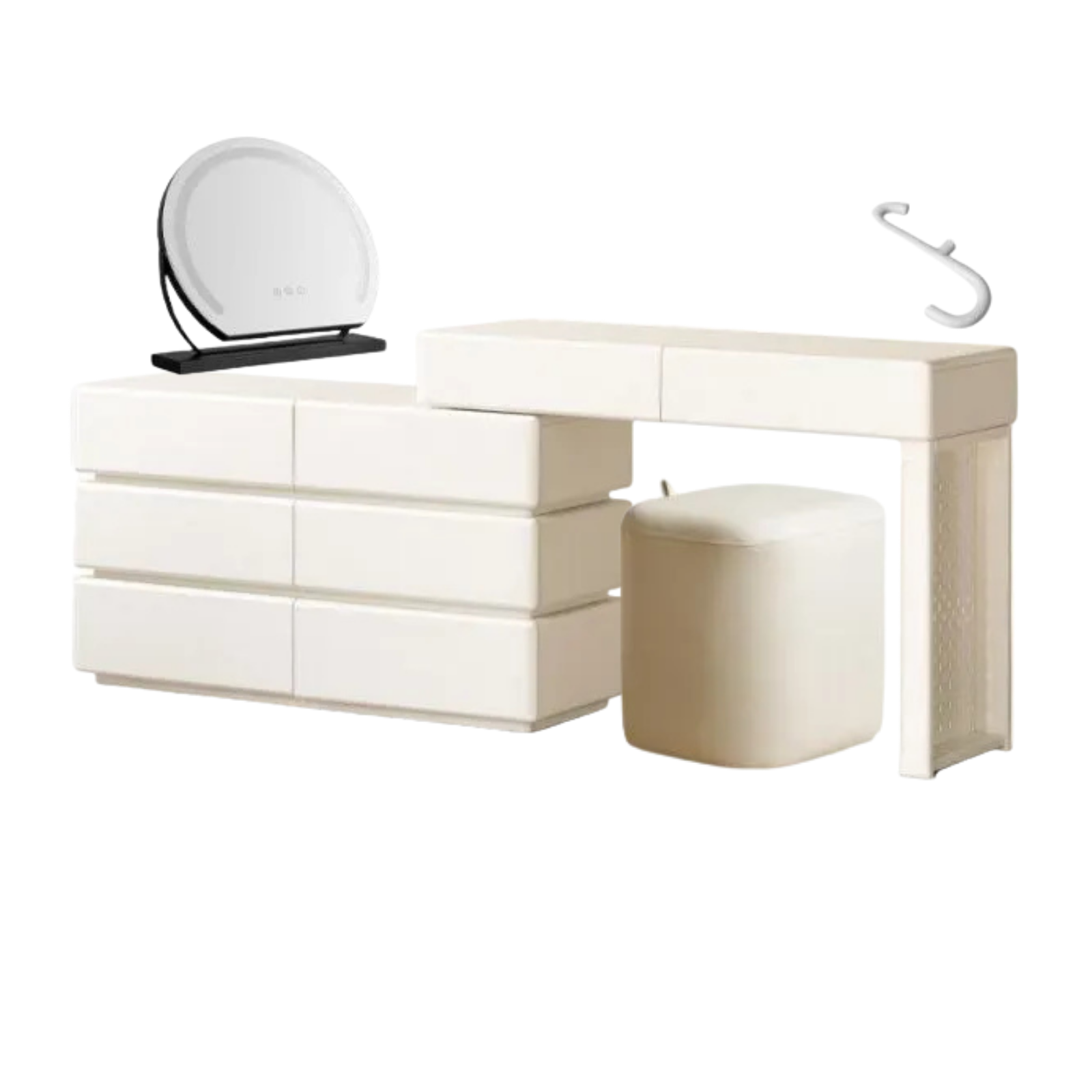 Solid Rubberwood Telescopic Vanity Table with Single-Layer Storage in White Cream