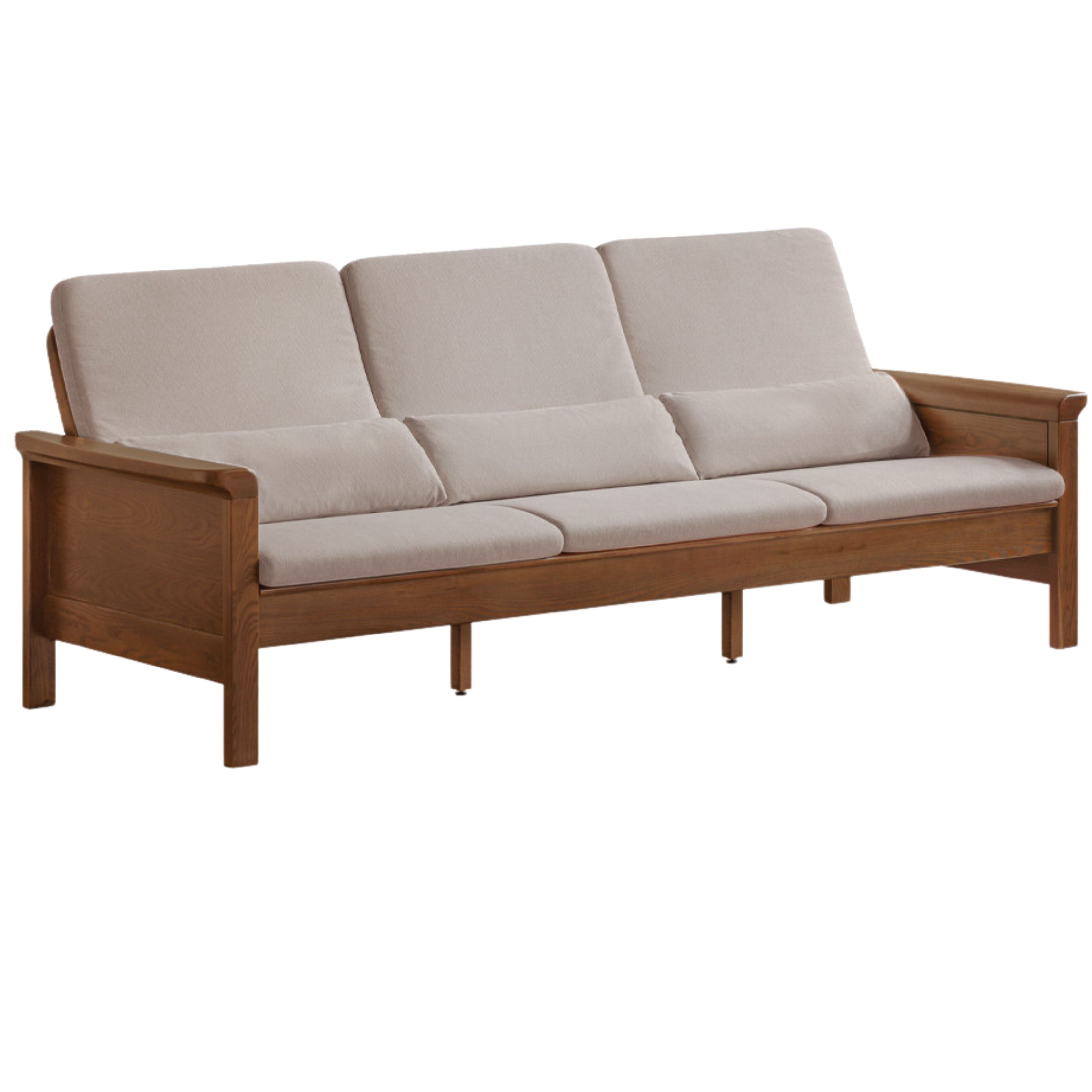 Ash Walnut Colored Straight Fabric Sofa.