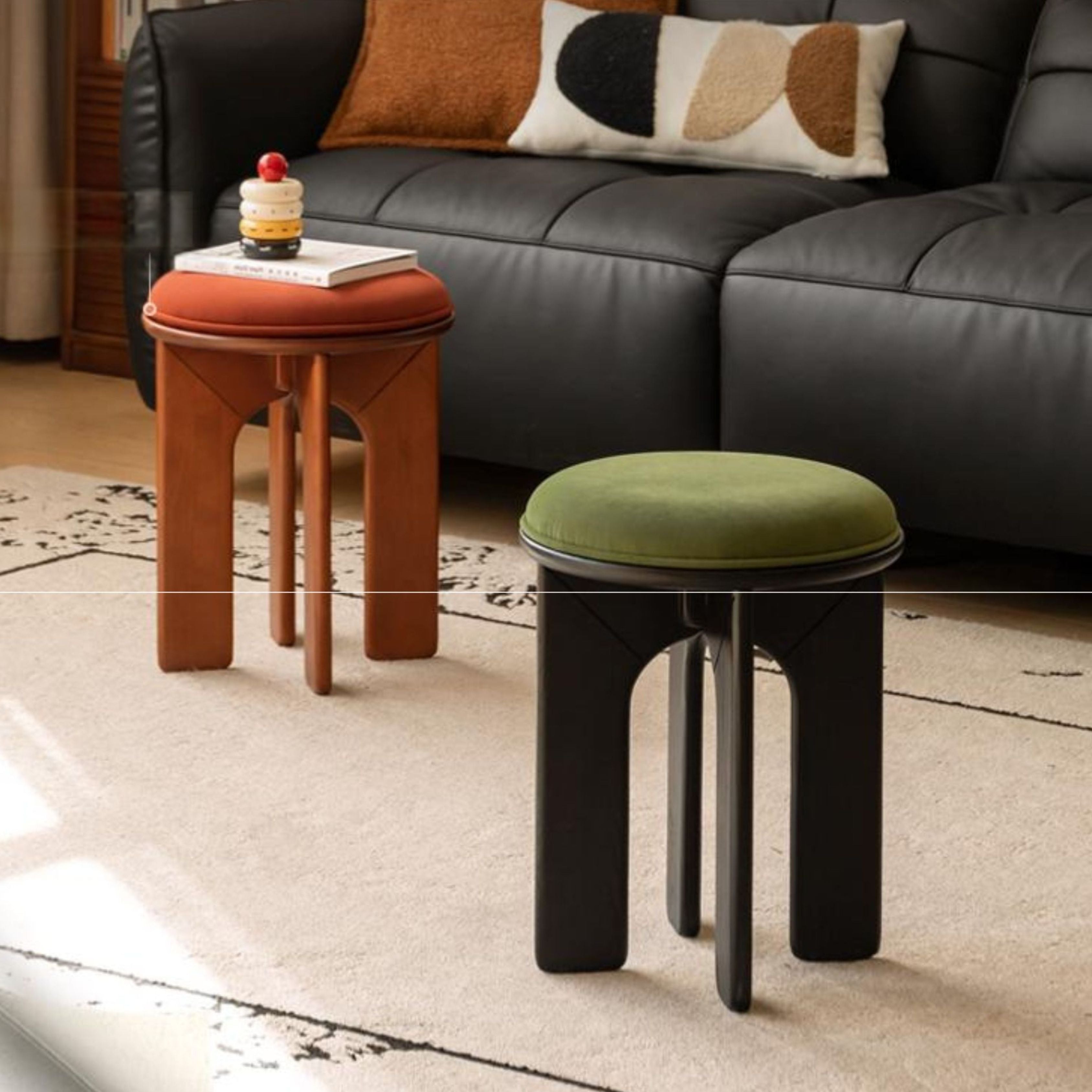 Oak, Beech Solid Wood, Solid RubberWood French Retro Round Stool