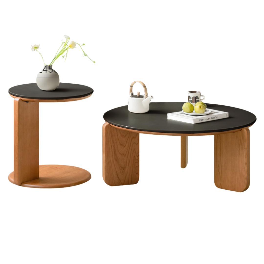 Cherry Solid Wood Round Coffee Table, Side Table