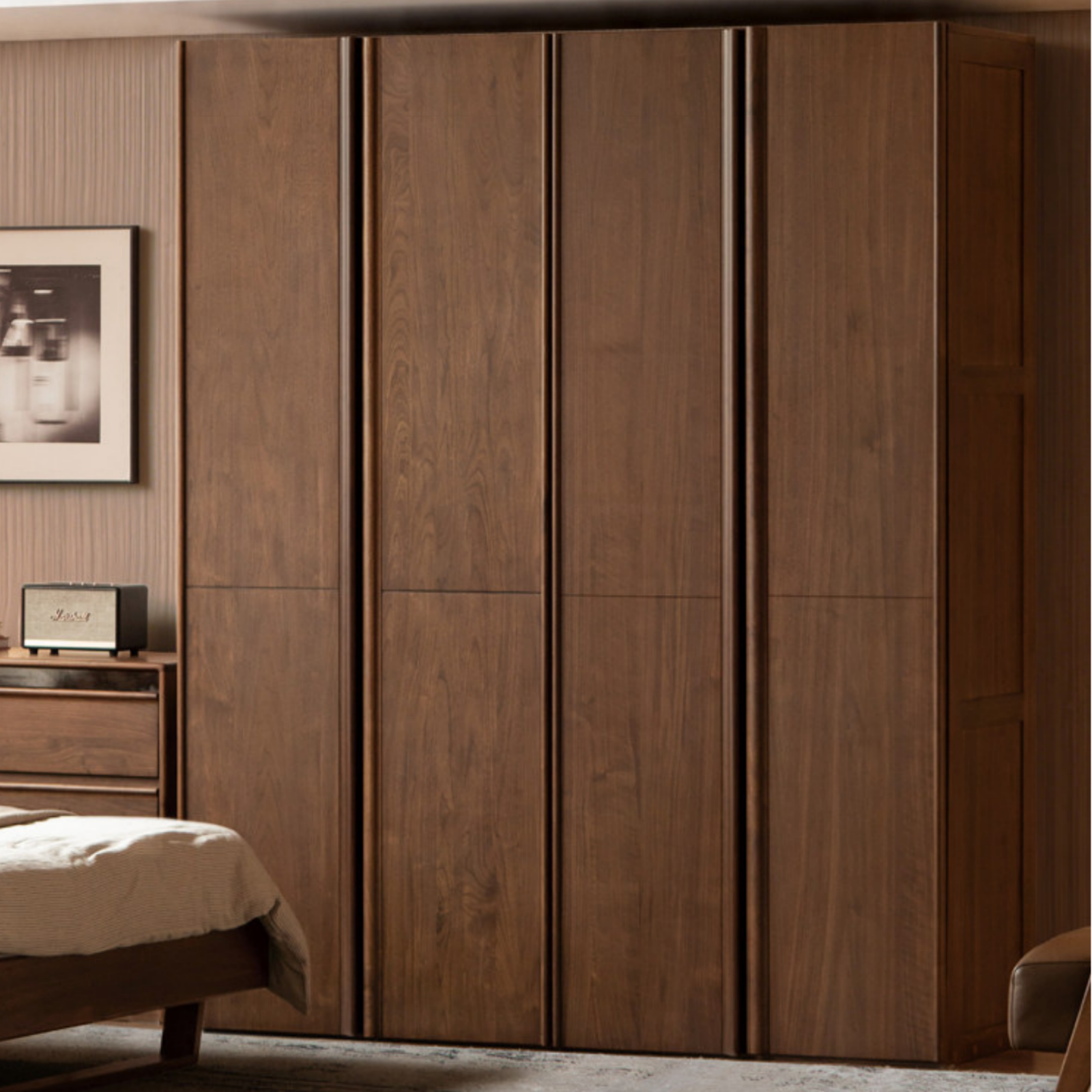 Black Walnut Solid Wood Wardrobe with Italian Light Luxury Style and Double Doors