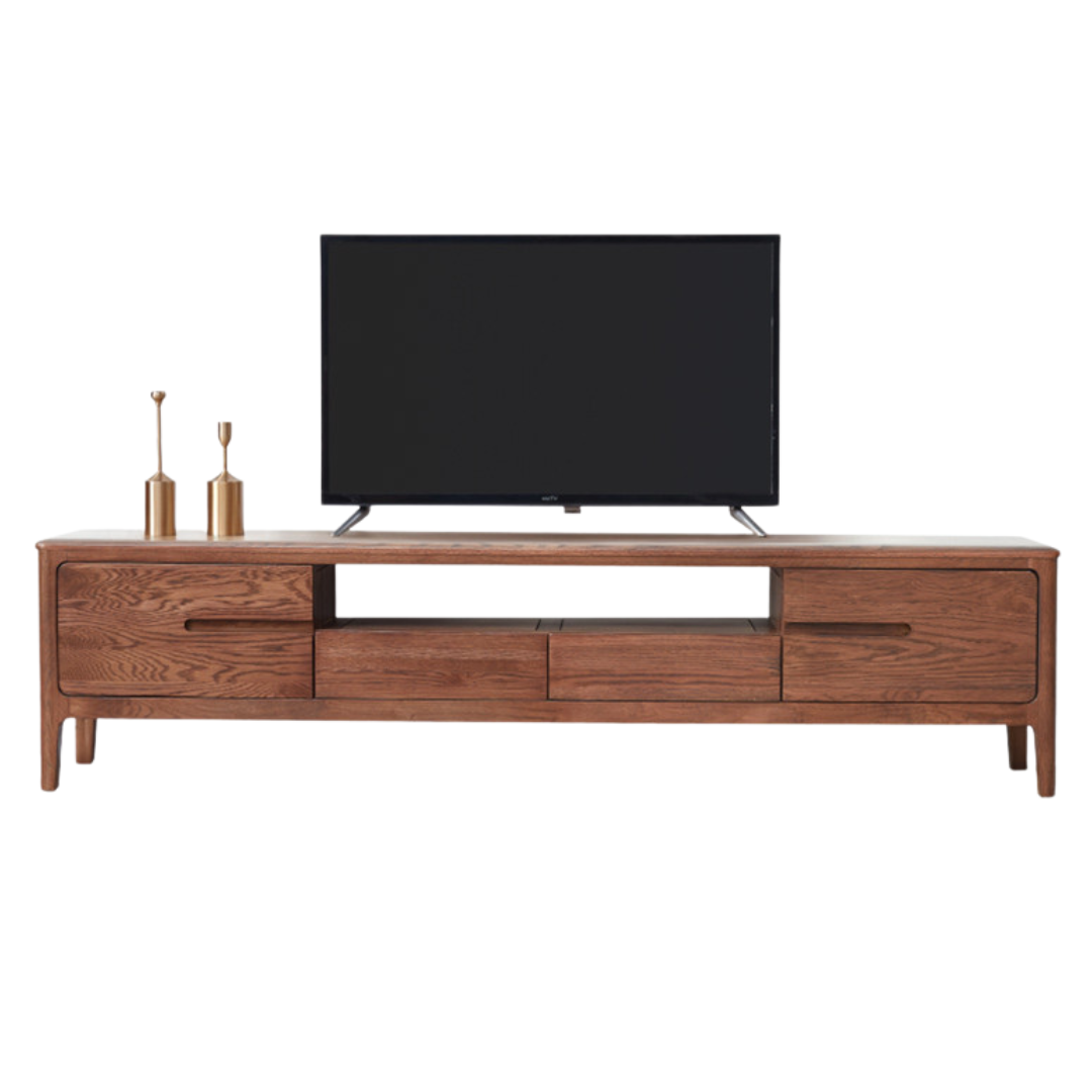 Oak, Solid Rubberwood Modern TV Stand