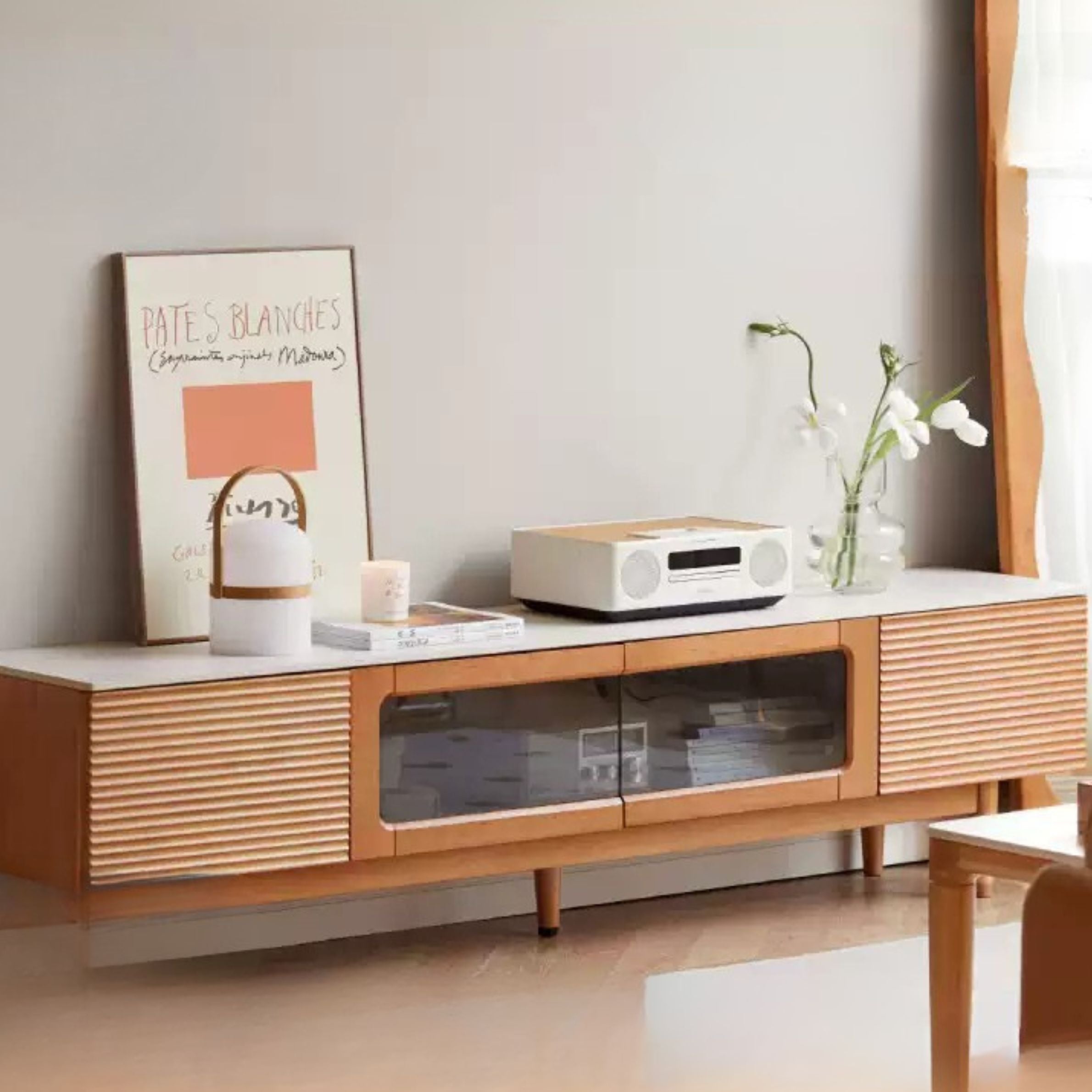 Pine Solid Wood Modern Rock Floor TV Cabinet.