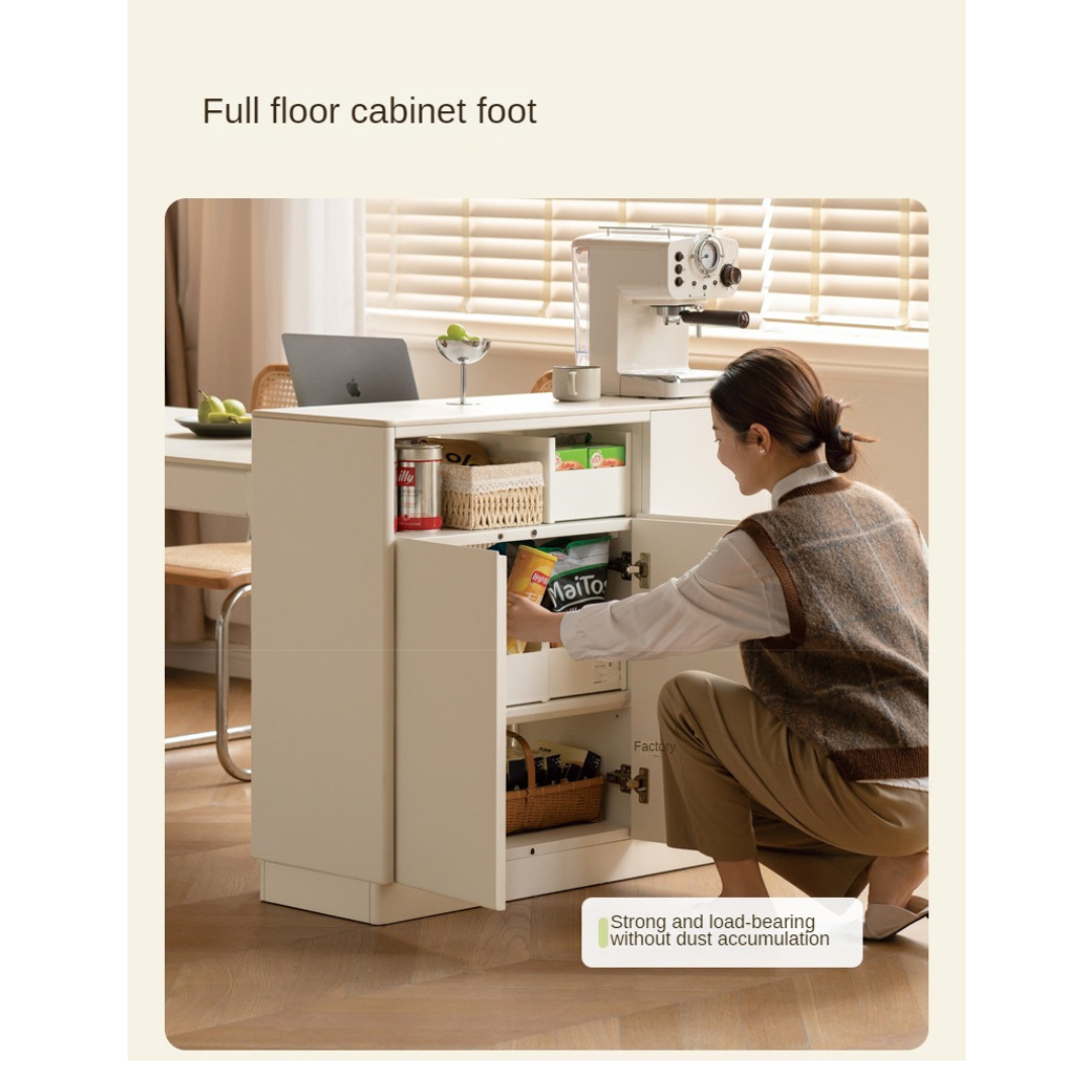 Poplar Solid Wood Partition Dining Cabinet, White Cream Rock Board