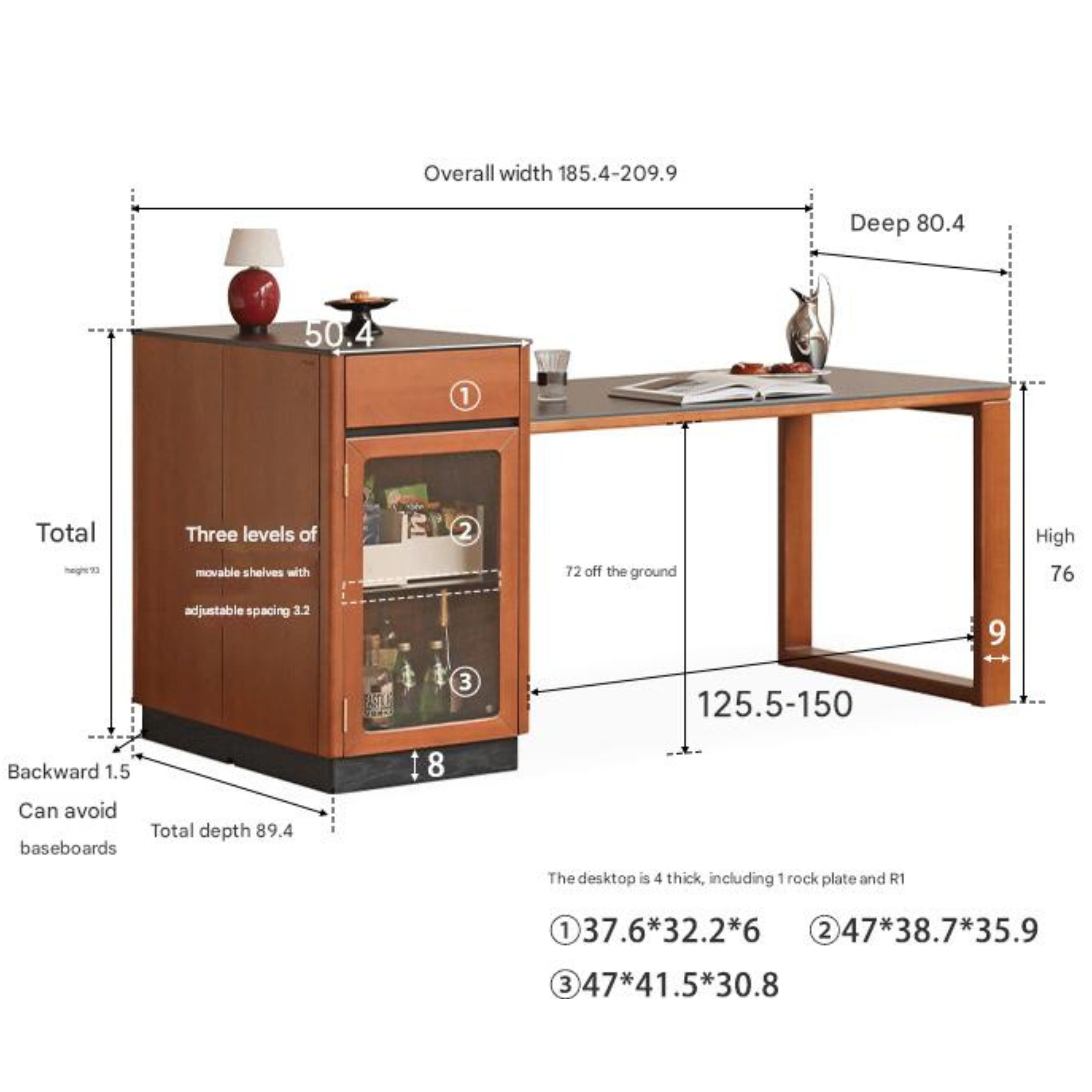 Poplar Solid Wood Island Retro Retractable Rock Plate Table Integrated.
