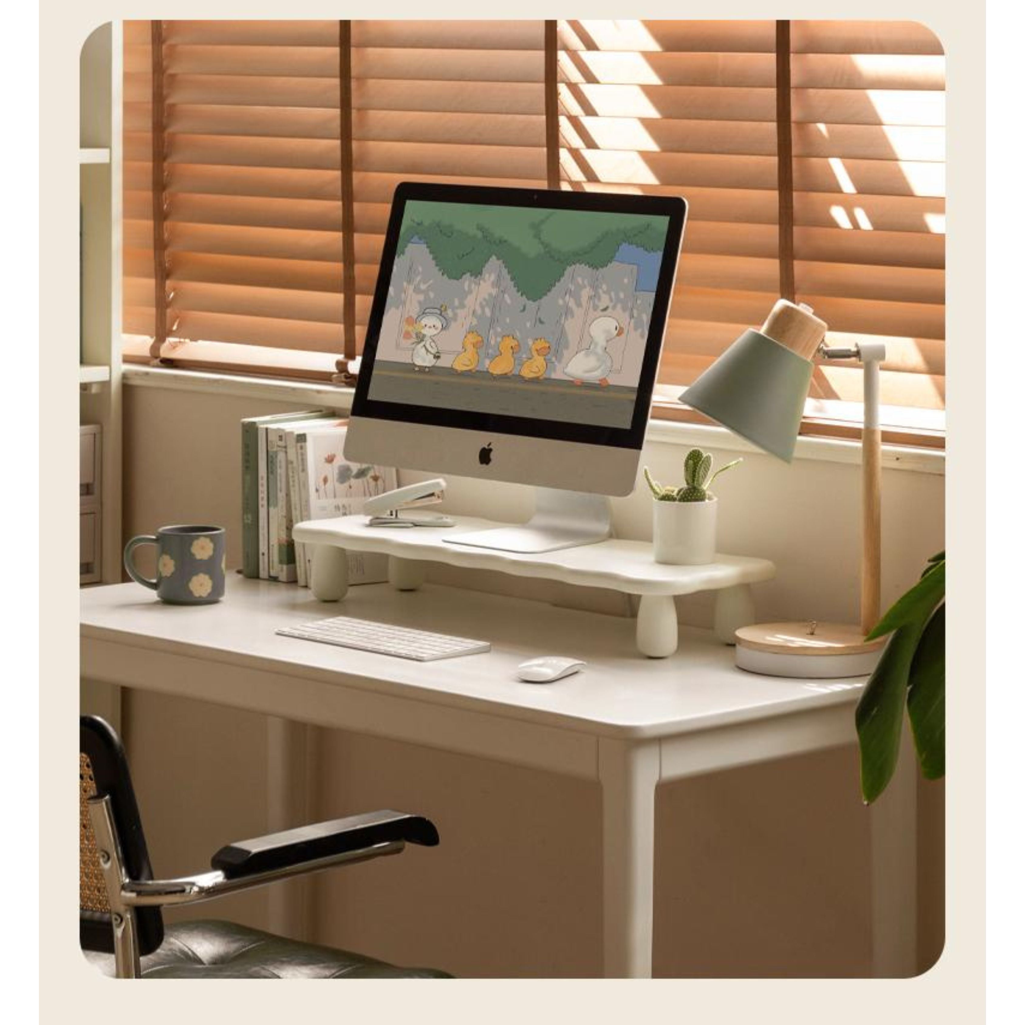 Birch Solid Wood Computer Elevated Desktop Storage Rack
