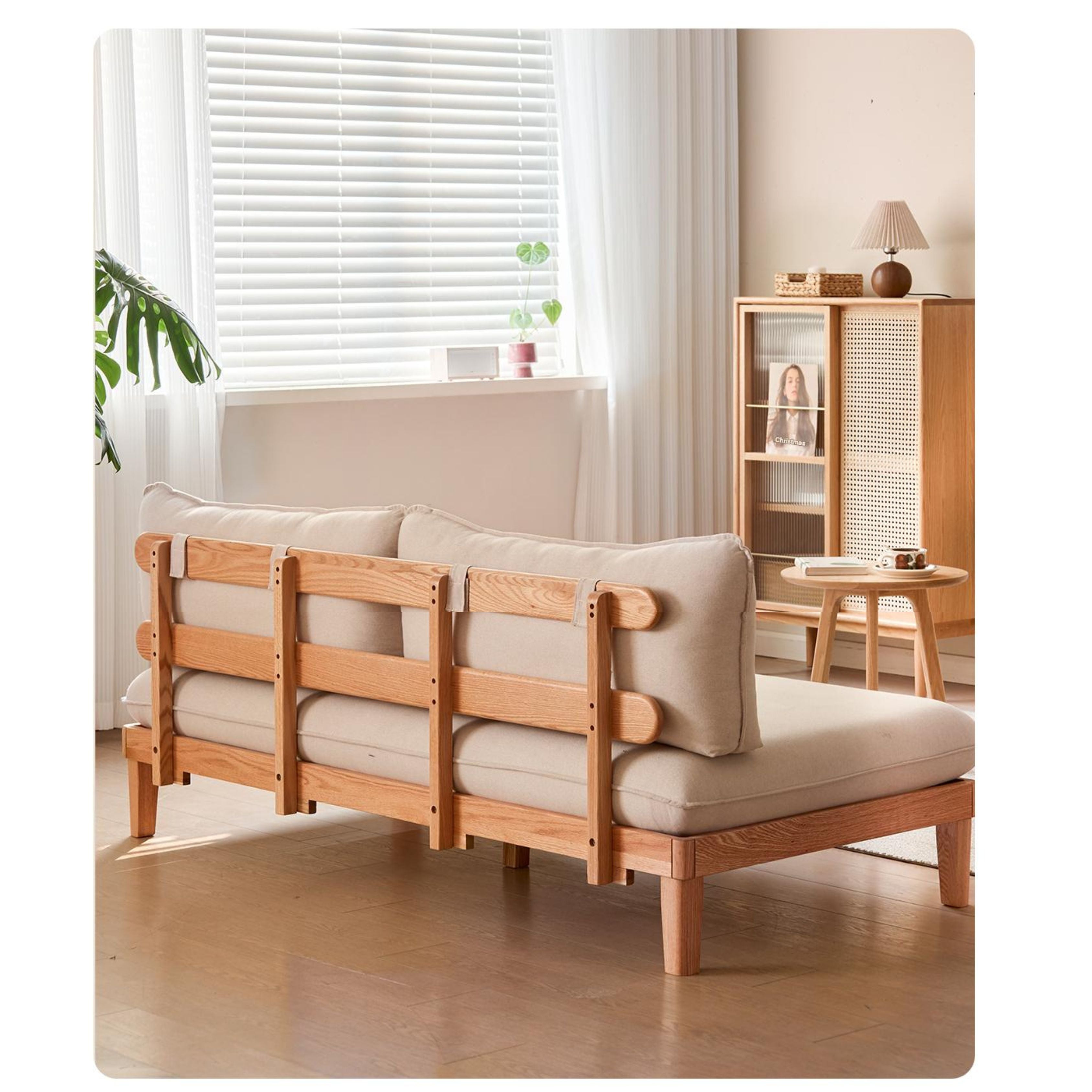 Oak Solid wood Armless Straight Fabric Sofa.
