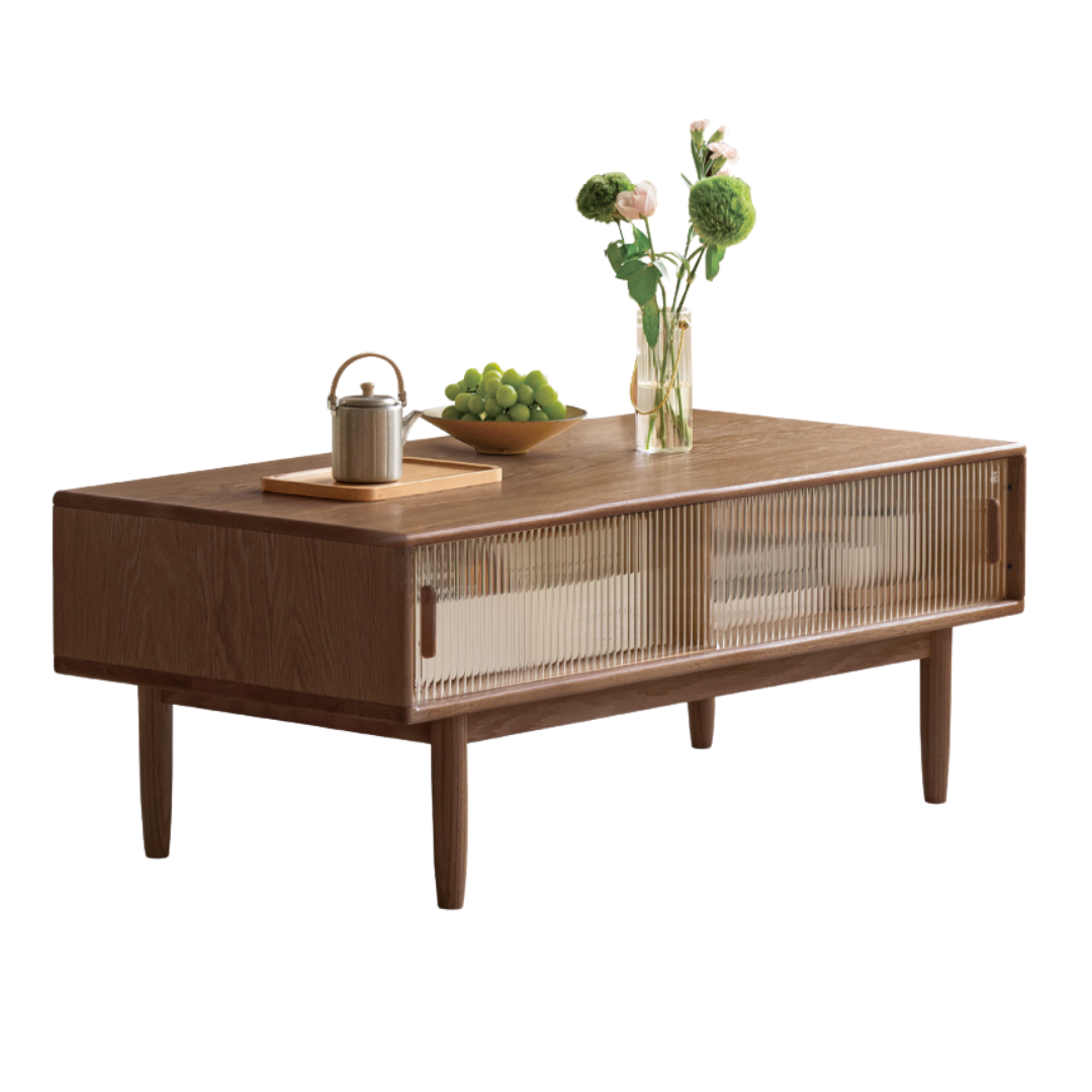 Oak, Beech, Solid Rubberwood Glass Doors Coffee Table