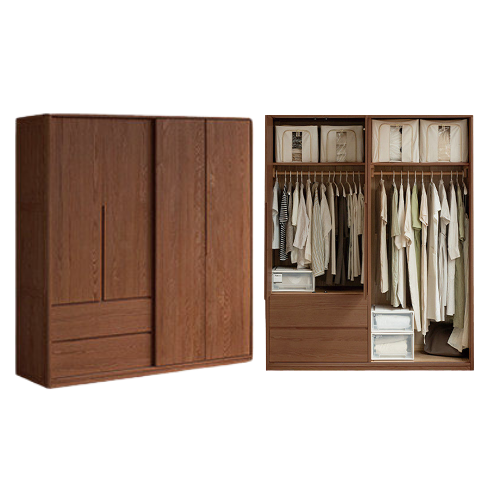 Oak Solid Wood Sliding Door Wardrobe.