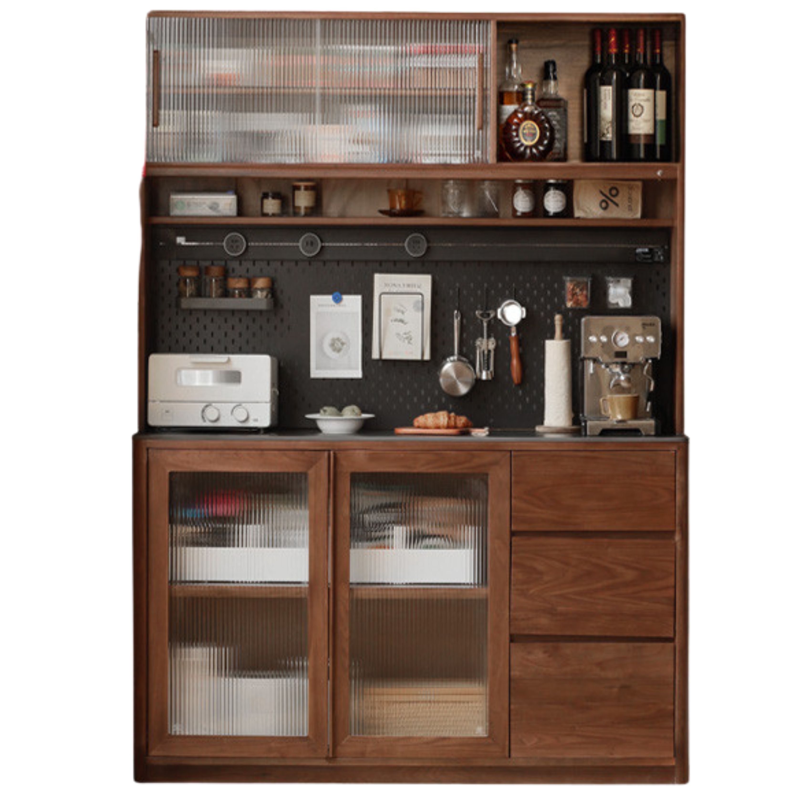 Black Walnut, Ash, Sandalwood Solid Wood Sideboard Hole Storage