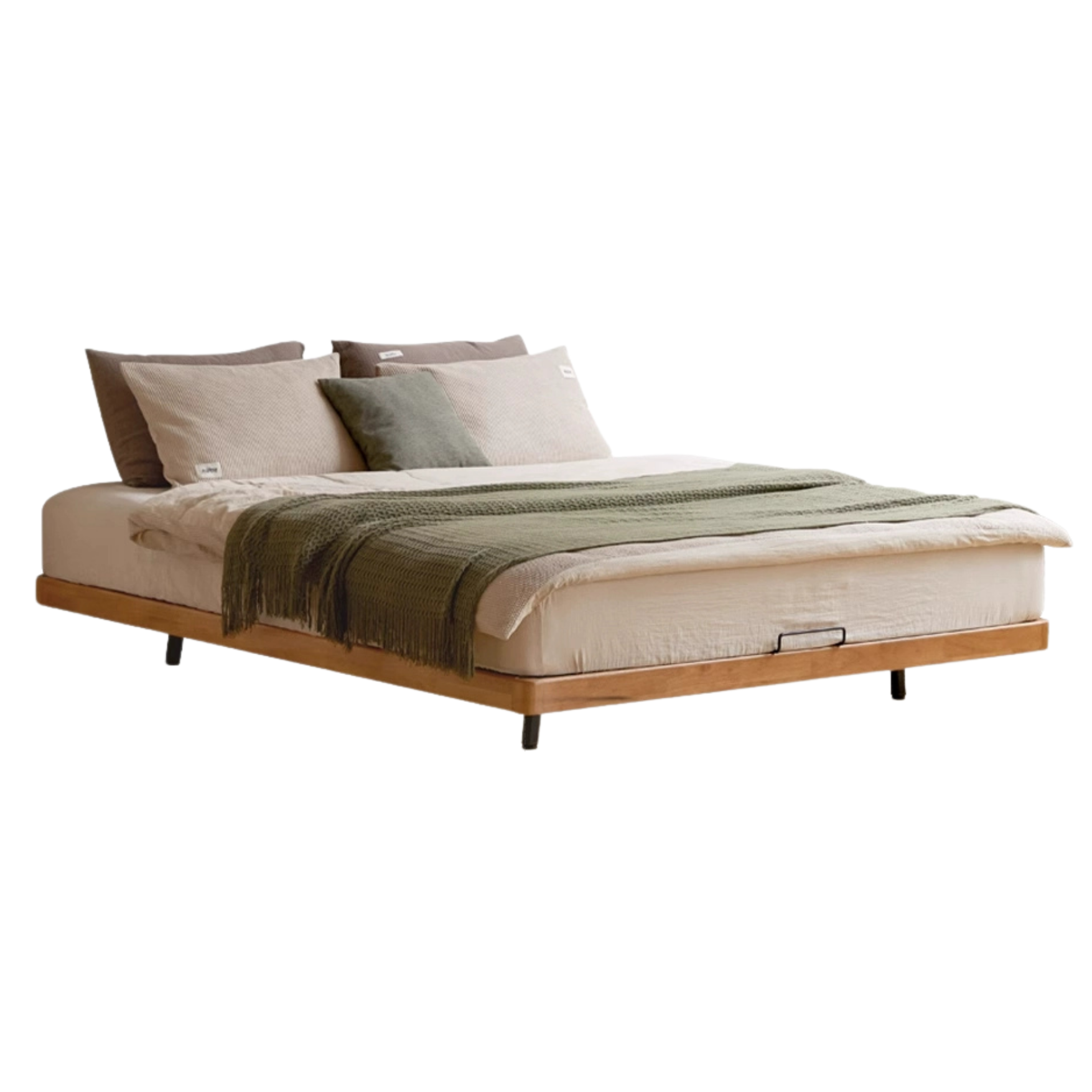 Oak Solid Wood platform bed, headboard-free bed Night Light Suspended Bed