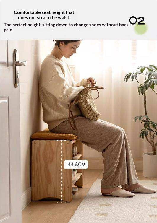 Pine Solid Wood Shoe Bench Multi-layer Log Shoe Rack