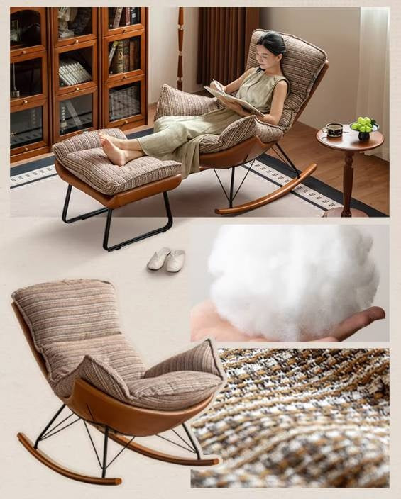 Egg Shell Lounge Chair with Rocking Base, Upholstered Cocoon Accent Chair Beech Legs