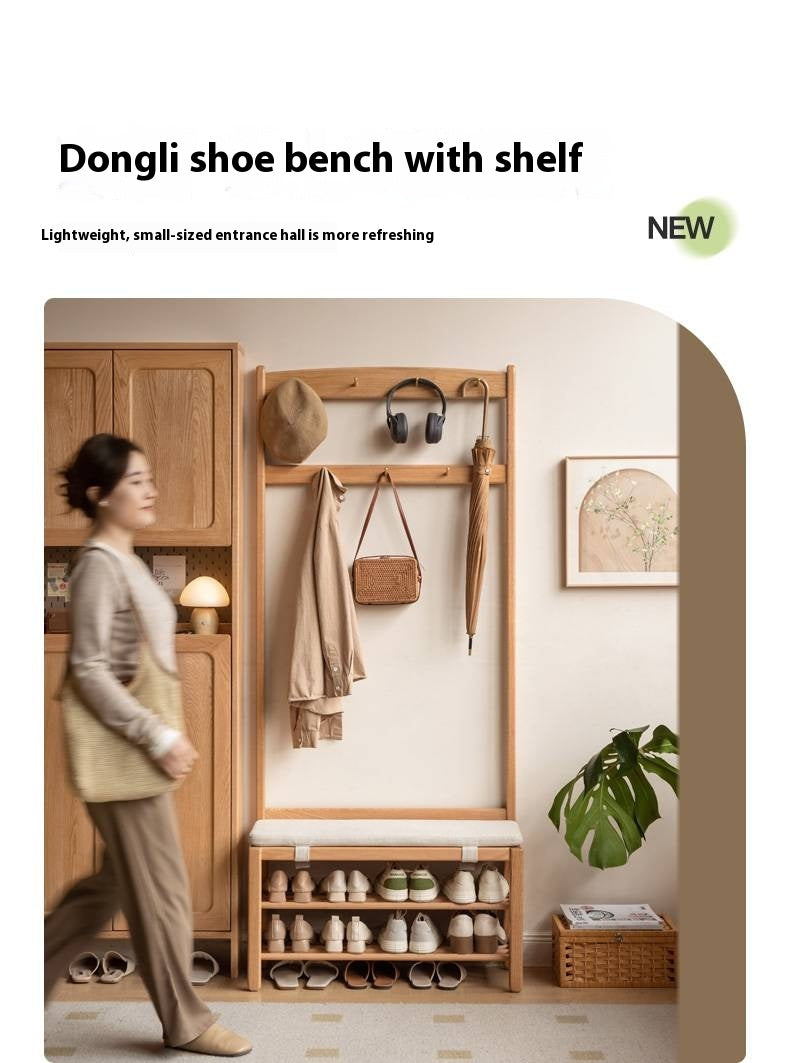 Oak, Beech Solid Wood Shoe Bench With Hanger