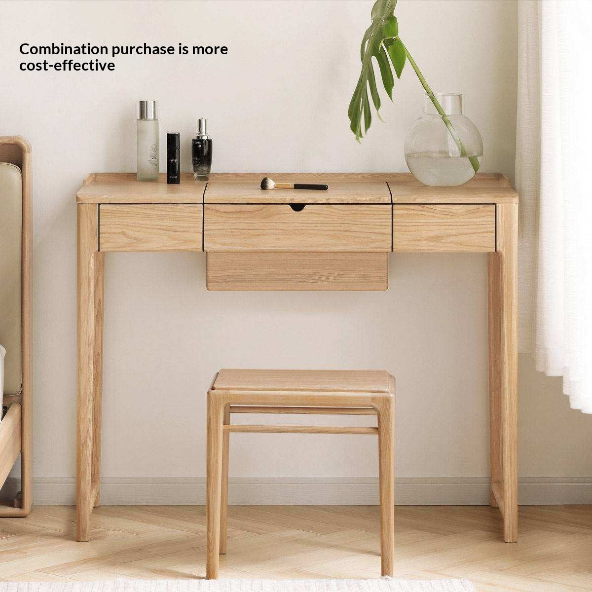 Ash Solid Wood Small Flip Vanity Table.