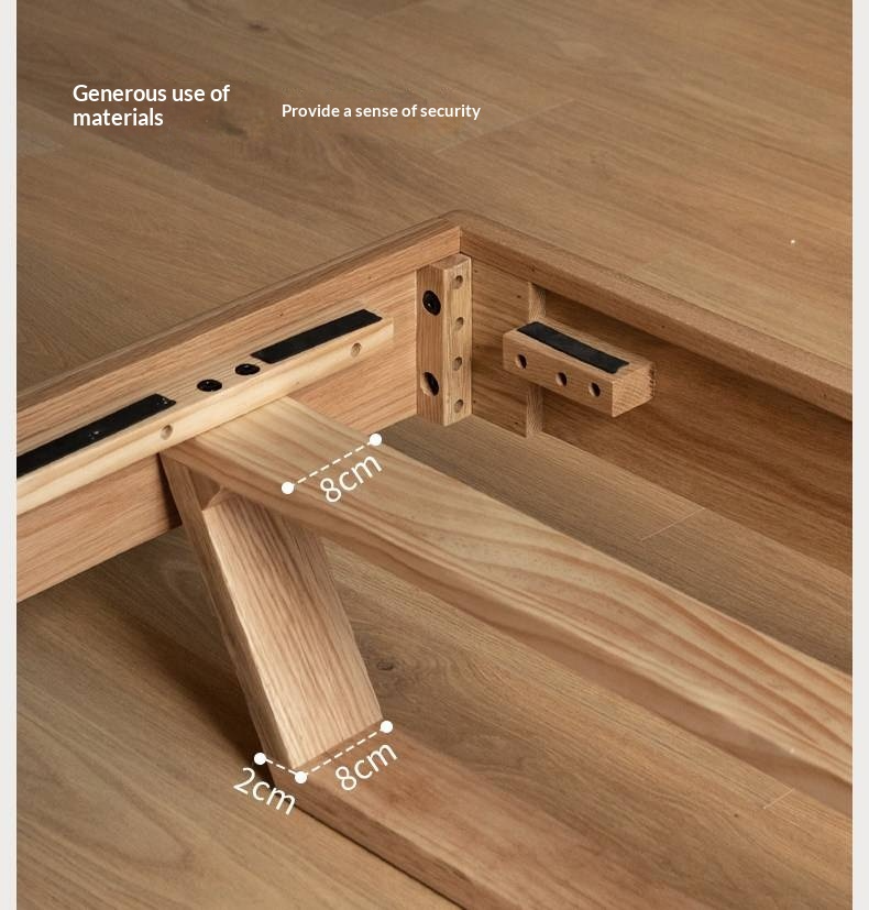 Oak Solid Wood Bed — Italian Light Luxury with White Genuine Leather and Soft Backrest