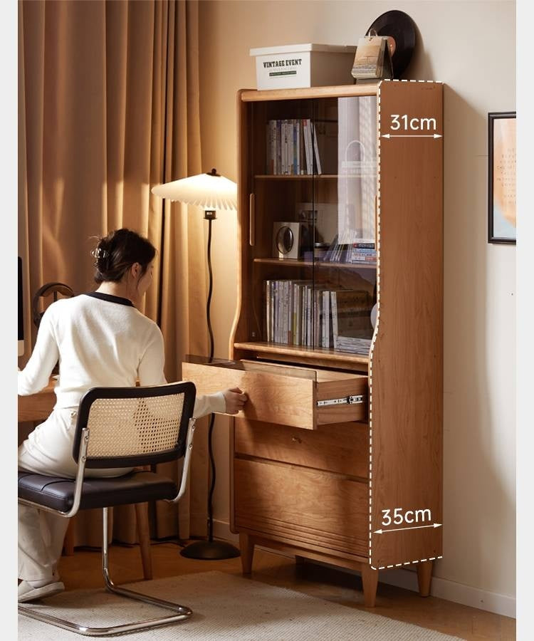 Cherry Solid Wood Glass Bookcase.