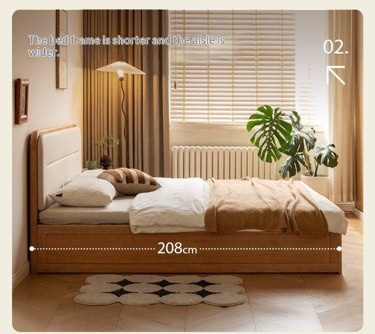 Cherry Solid Wood Box Bed — Vintage Style with Soft Backrest