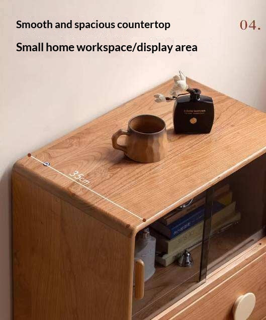 Cherry Solid Wood Side Cabinet with Drawer Storage and Antique Accents