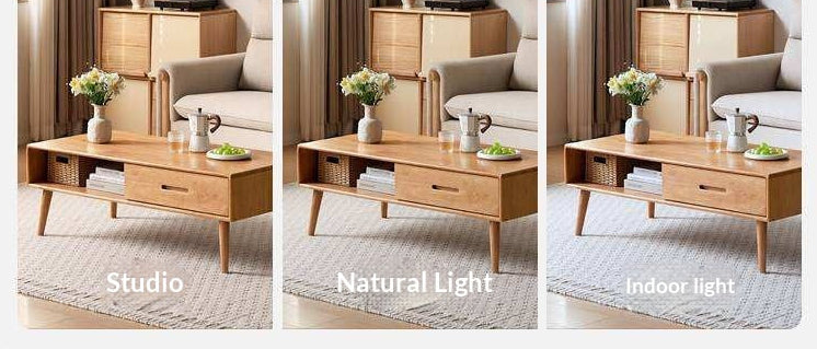 Solid RubberWood Coffee Table with Storage and Modern Aesthetic