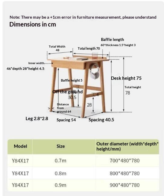 Oak, Beech Solid Wood small Office Desk with a drawer
