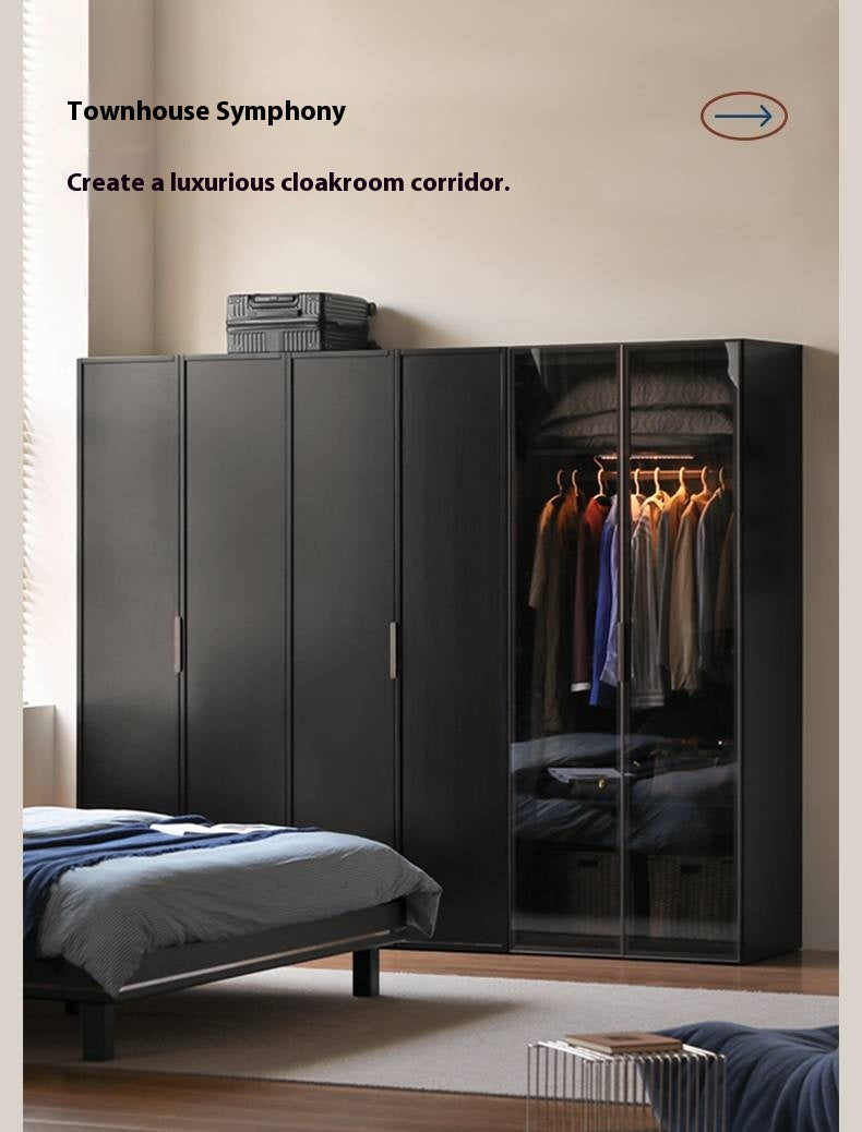 Pine Solid Wood Modern Wardrobe with Light.