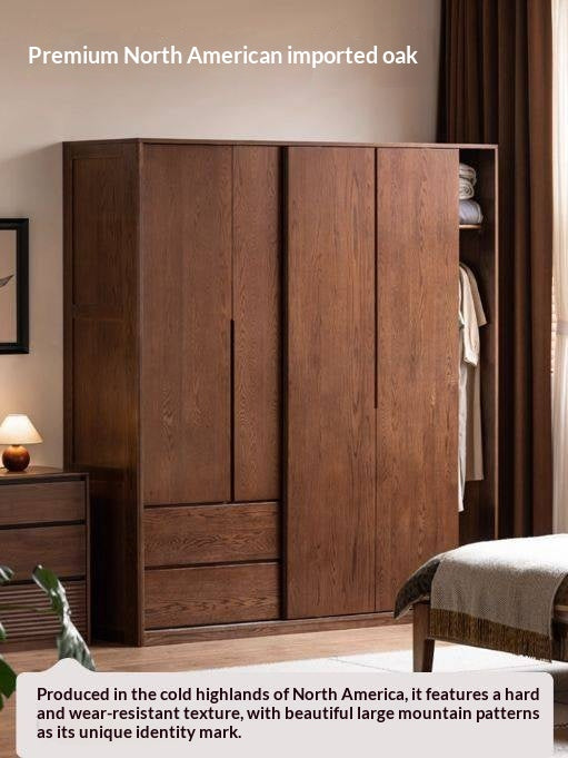 Oak Solid Wood Modern Style Wardrobe with Sliding Door