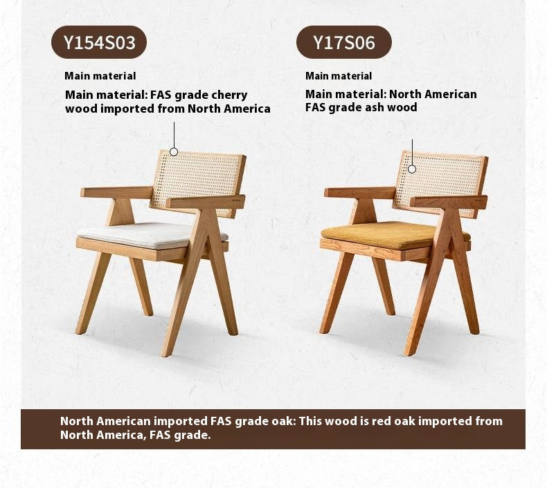 Black Walnut, Ash, Oak, Cherry Solid Wood Light Luxury Rattan Chair