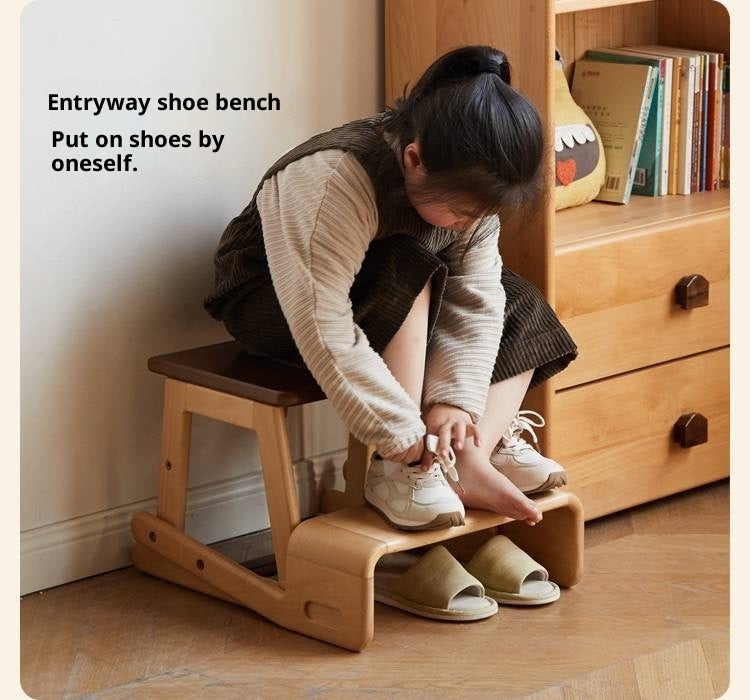 Beech Solid Wood Children's Multi-function Step Ladder Chair.