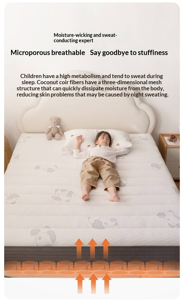 Children's Eco-Friendly Glue-Free Mattress — Panda Jute Spring, Coconut Fiber, Double Latex