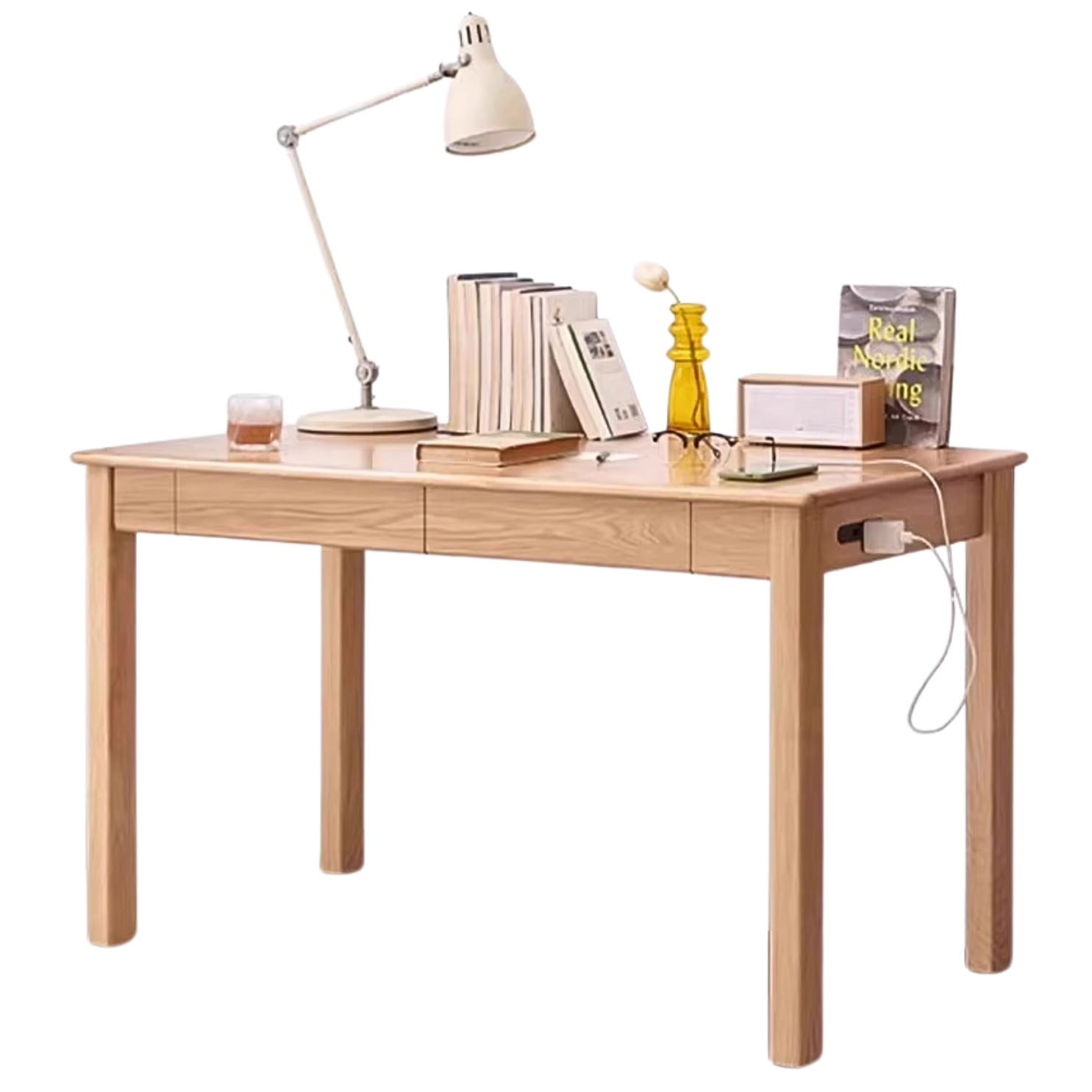 Oak, Ash Solid Wood USB Office Desk