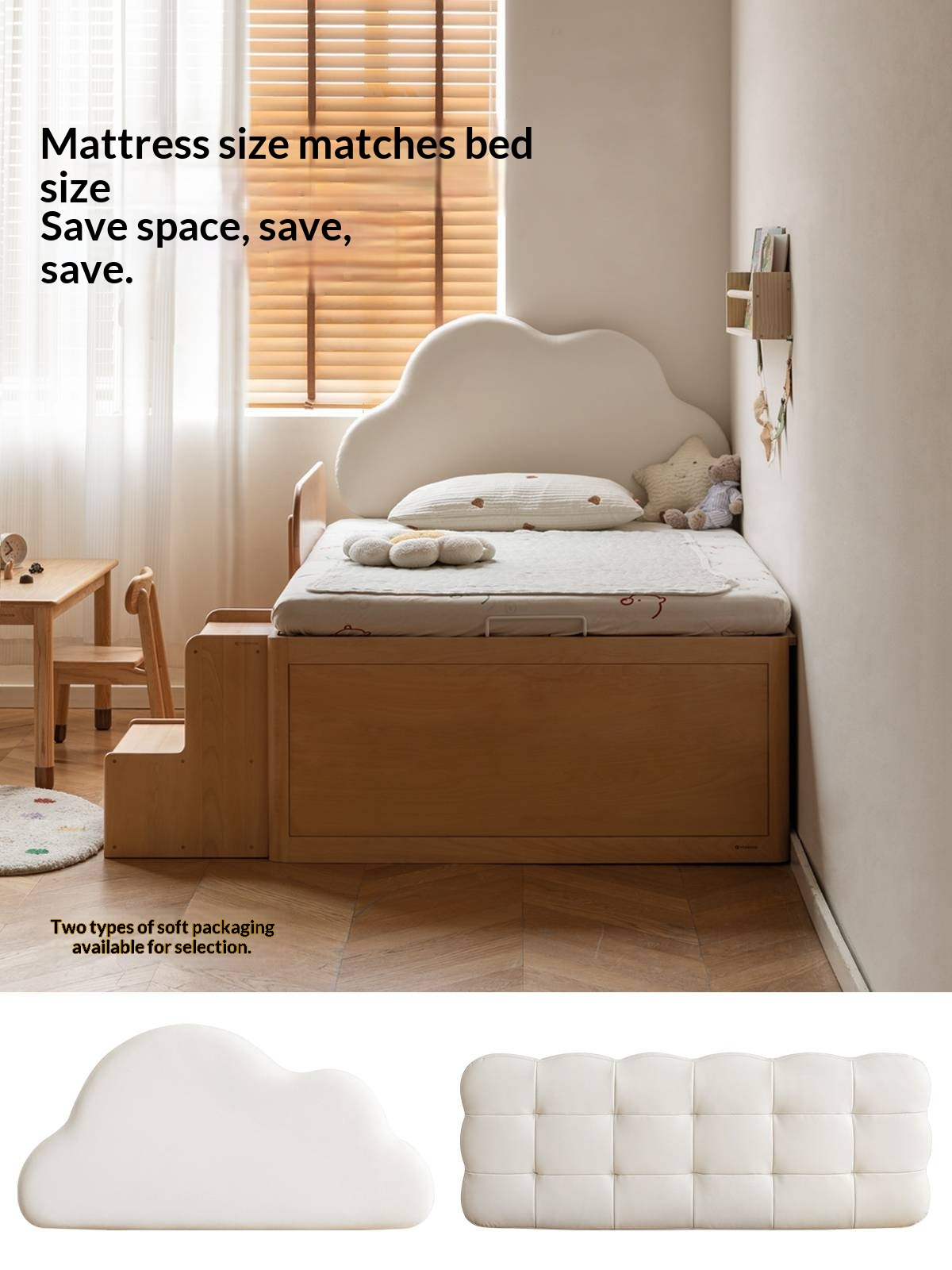 Beech, Rubberwood Solid Wood Kids’ Bed with Guardrail, Platform Bed, Headboard-Free Bed